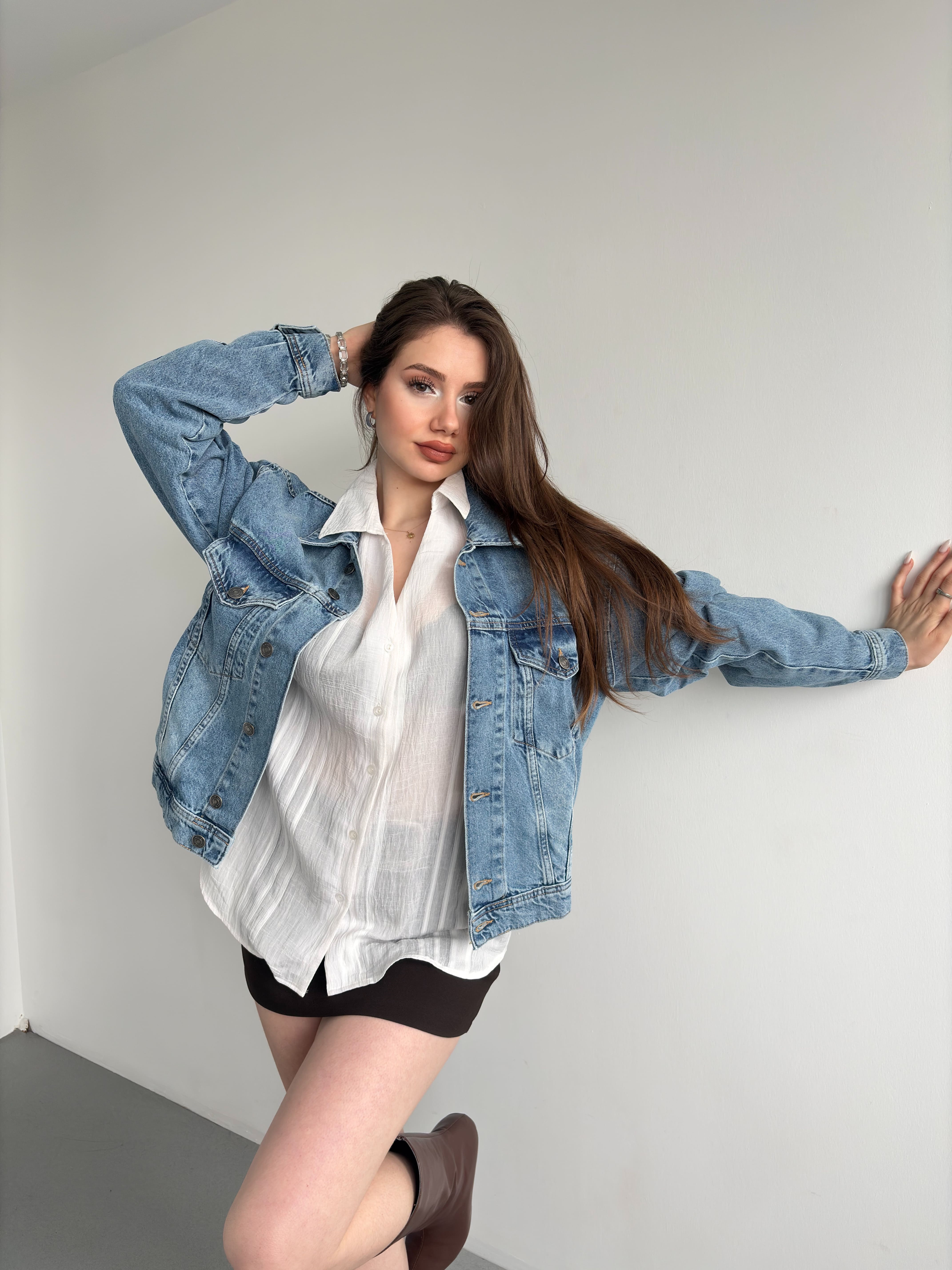 Baskılı Jean Ceket