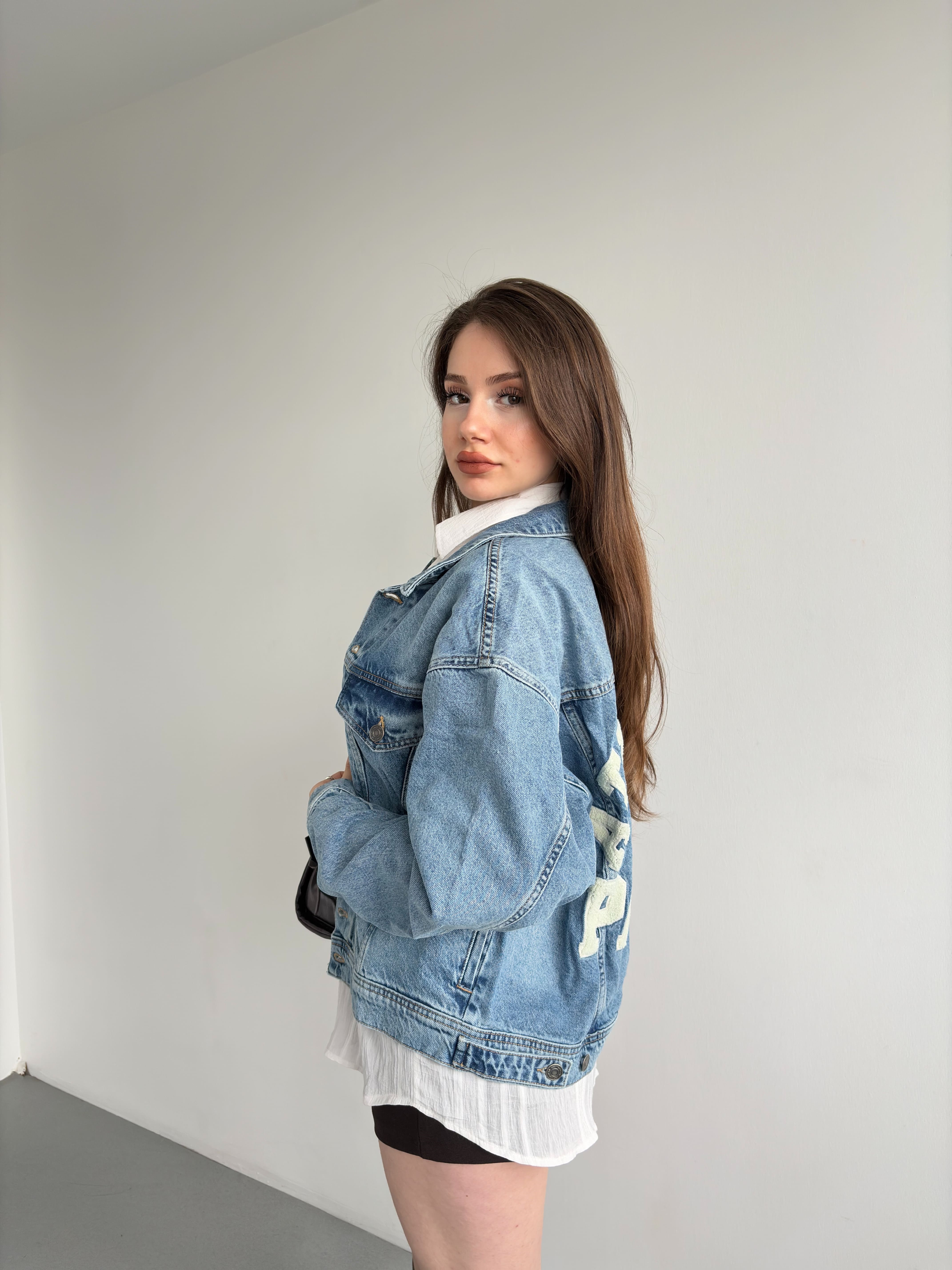 Baskılı Jean Ceket