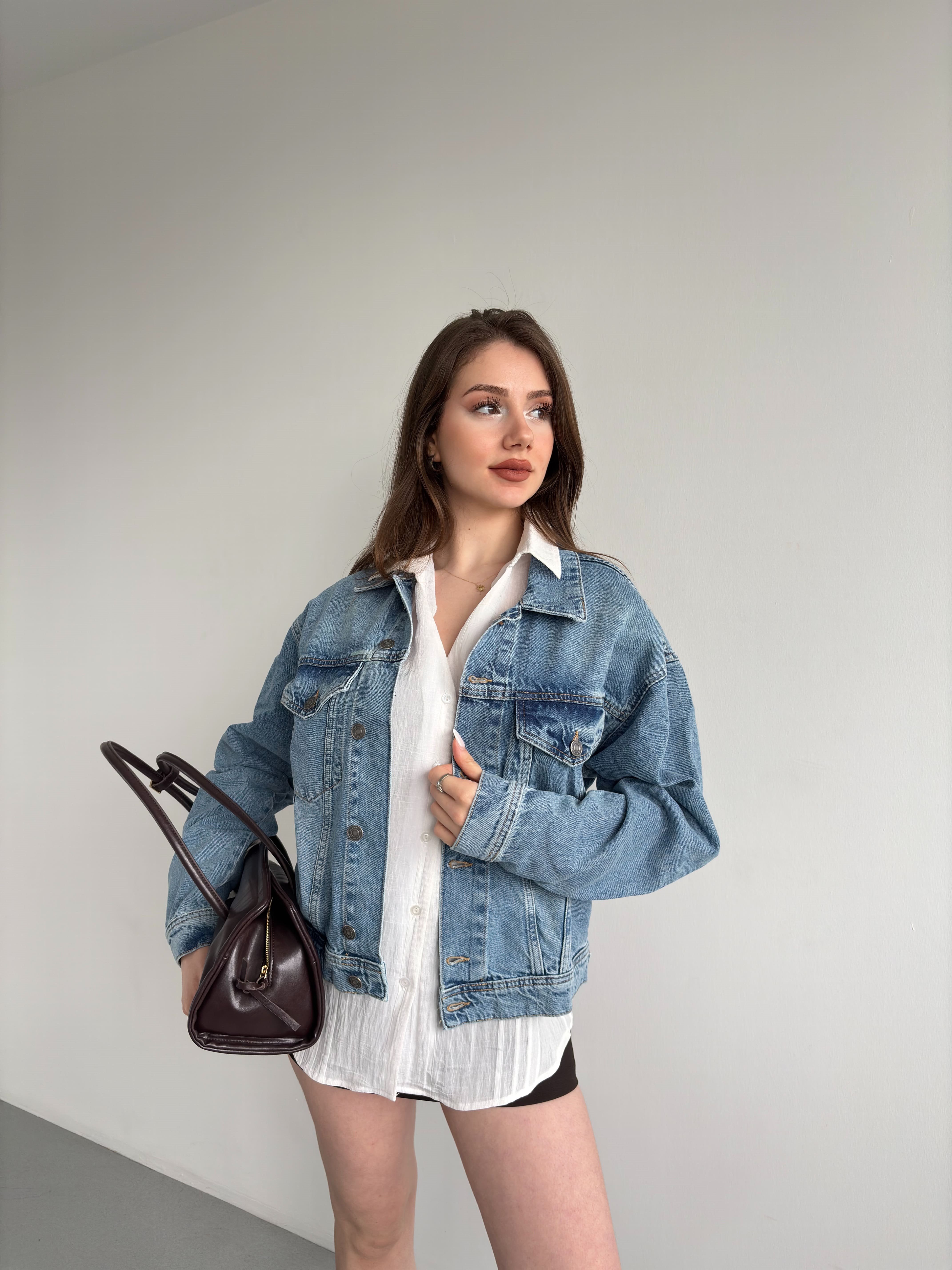 Baskılı Jean Ceket