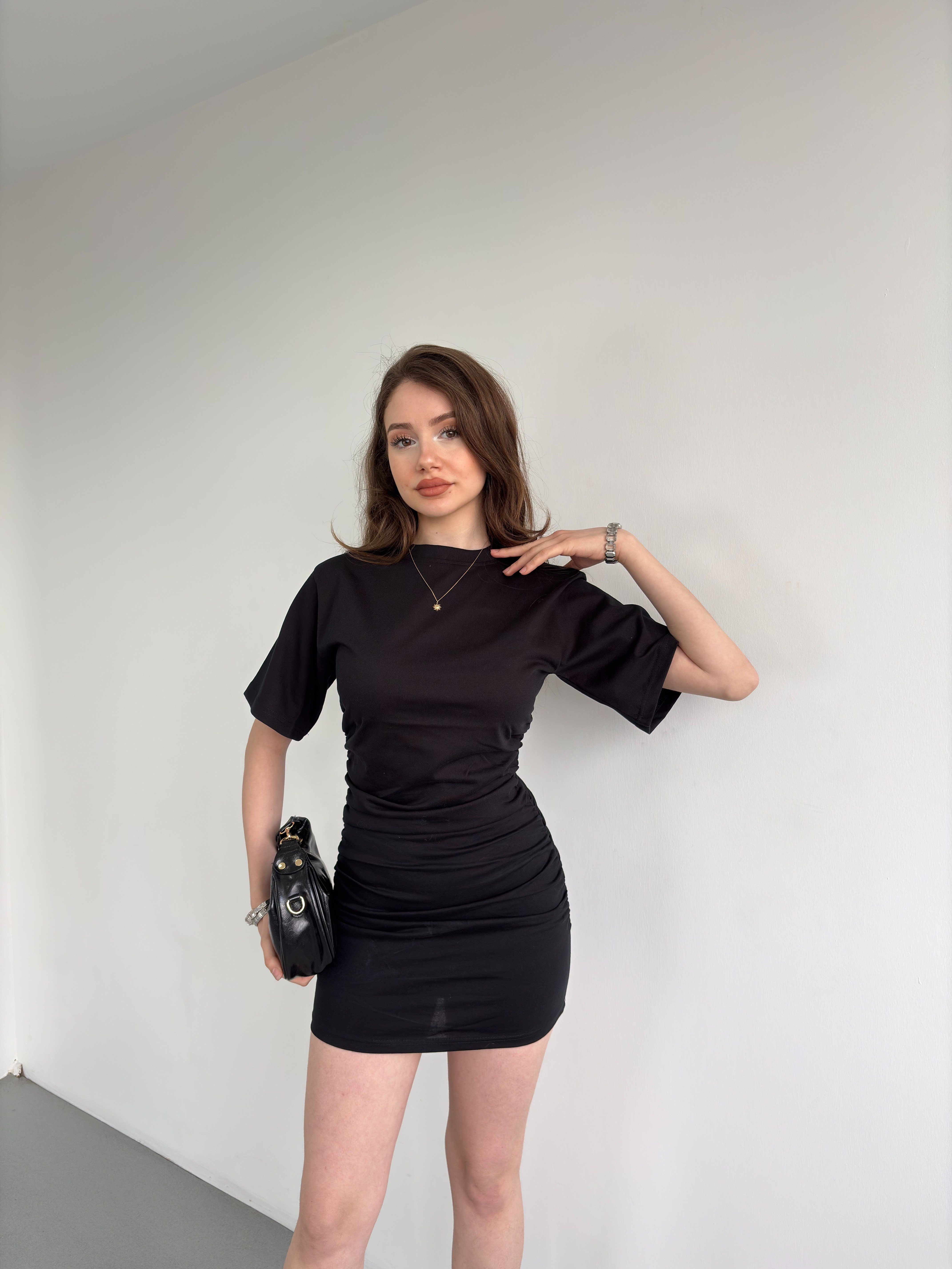 Bel Büzgülü Mini Elbise