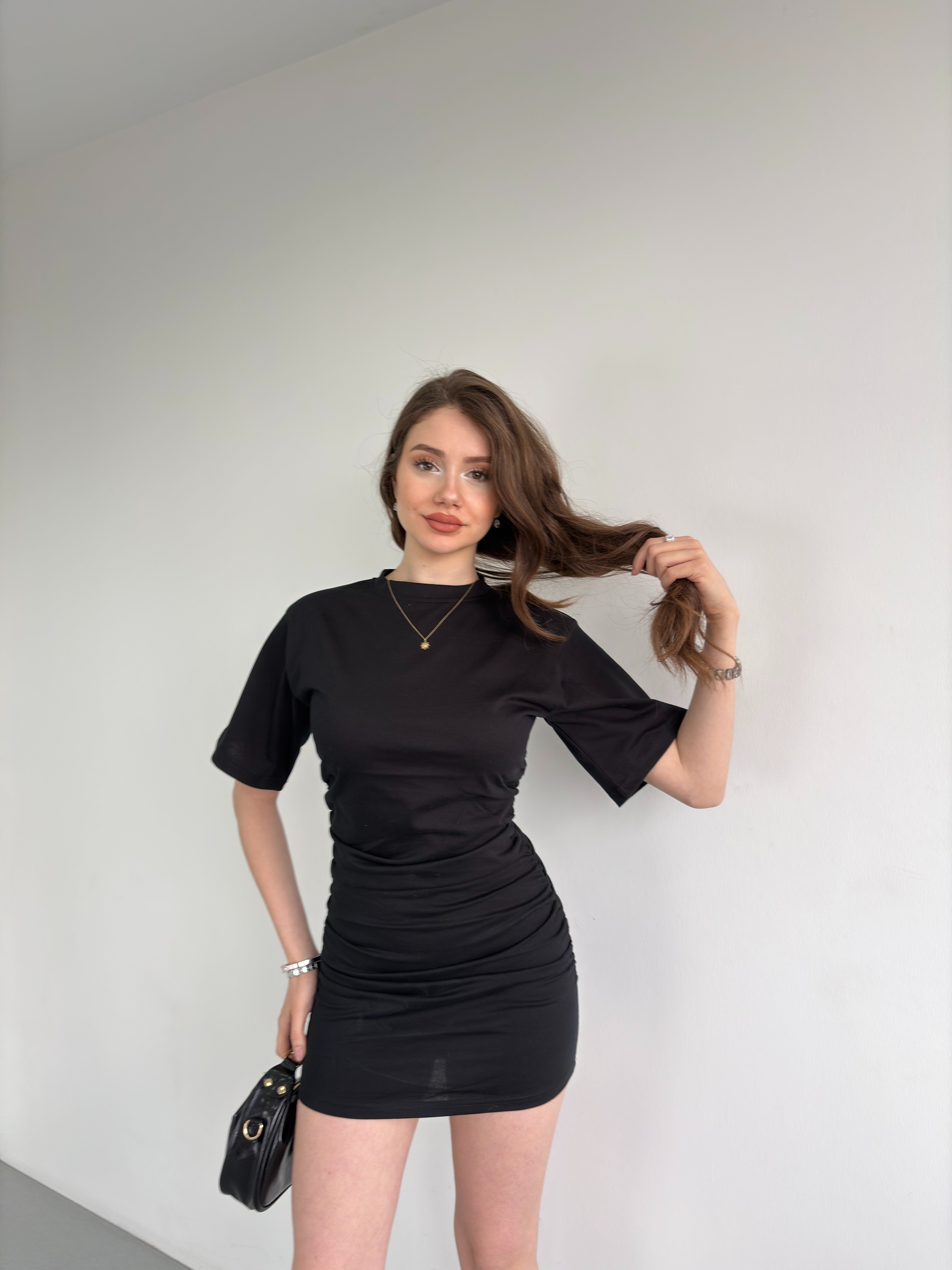 Bel Büzgülü Mini Elbise