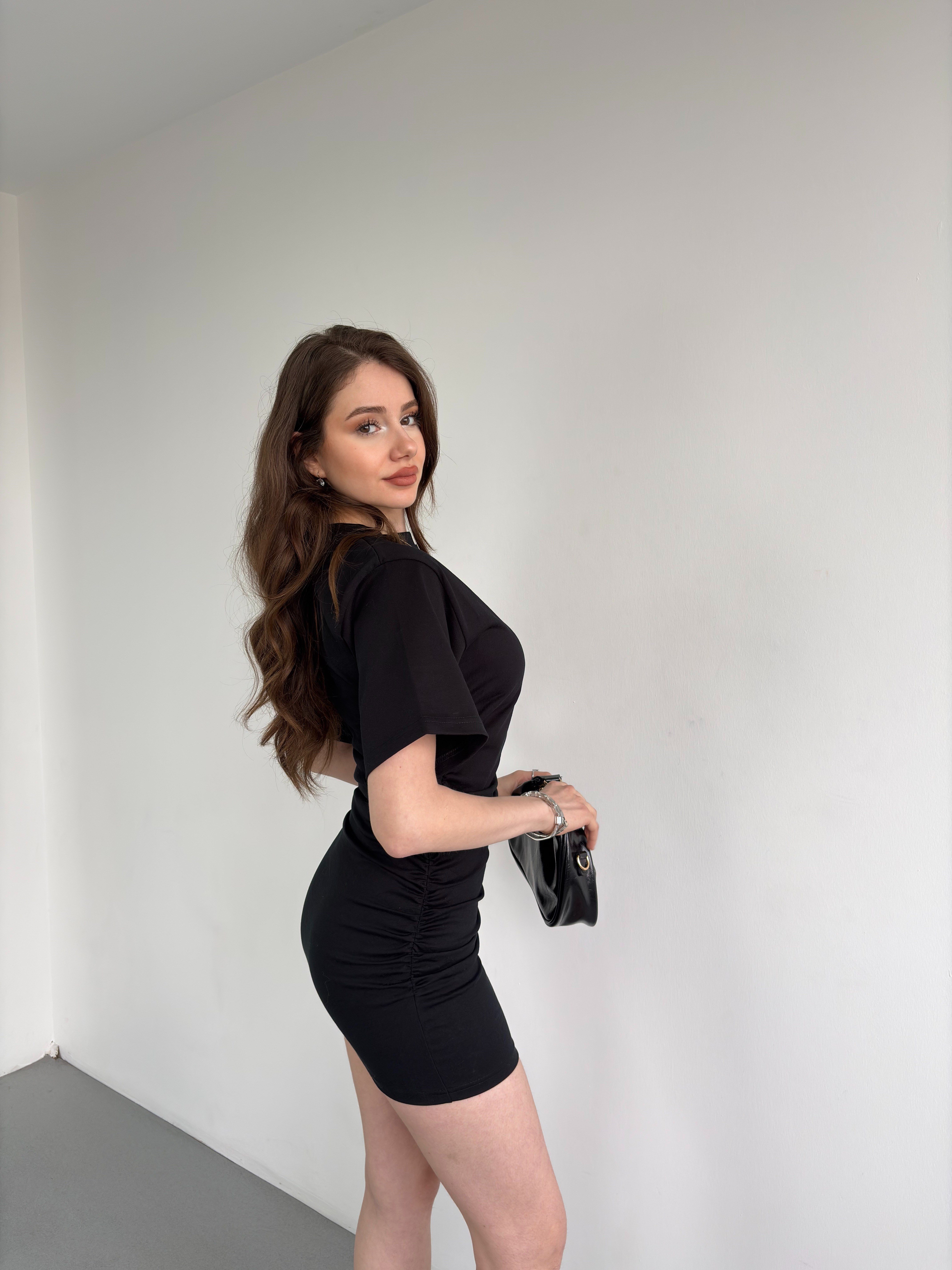 Bel Büzgülü Mini Elbise