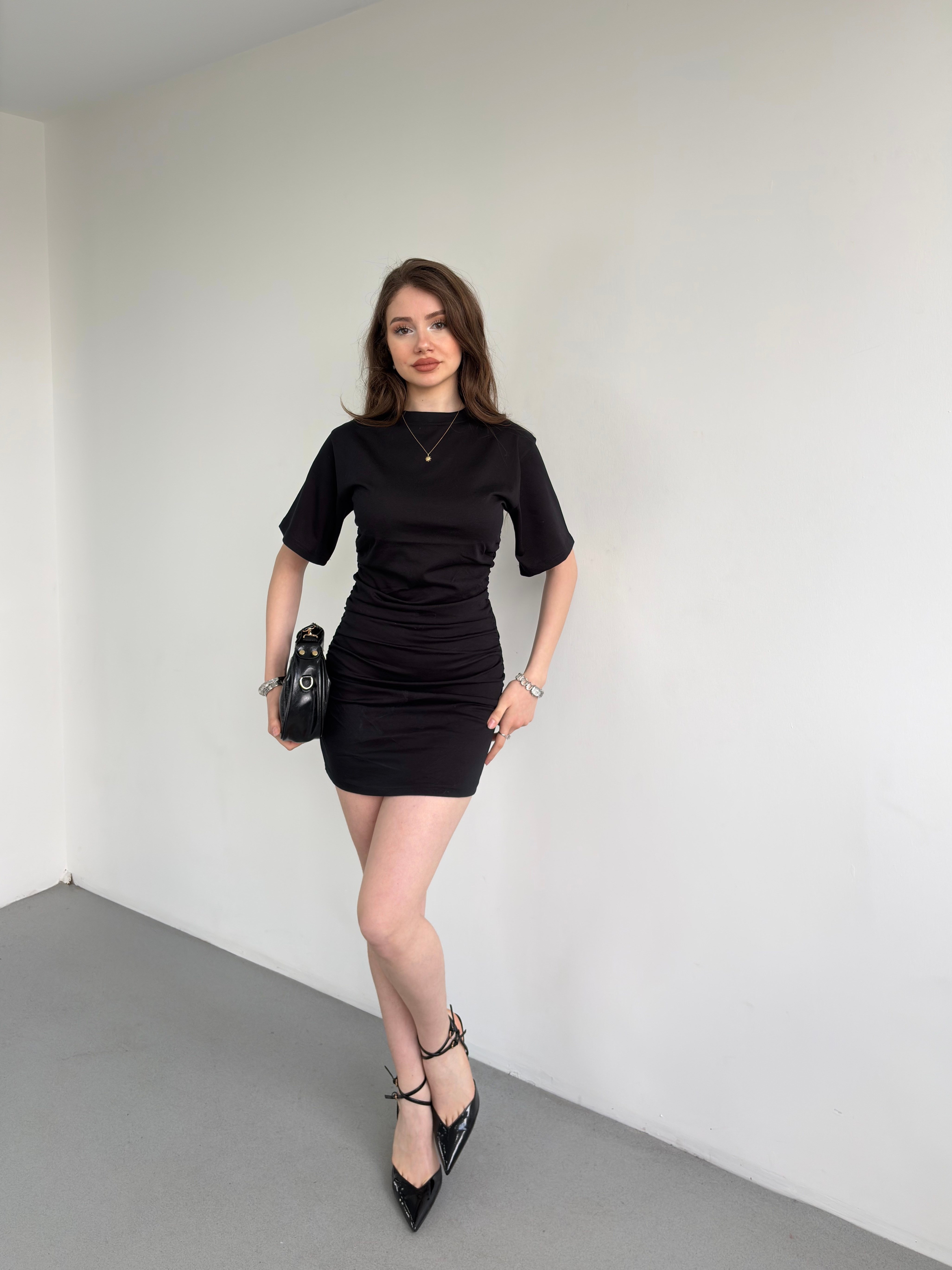 Bel Büzgülü Mini Elbise