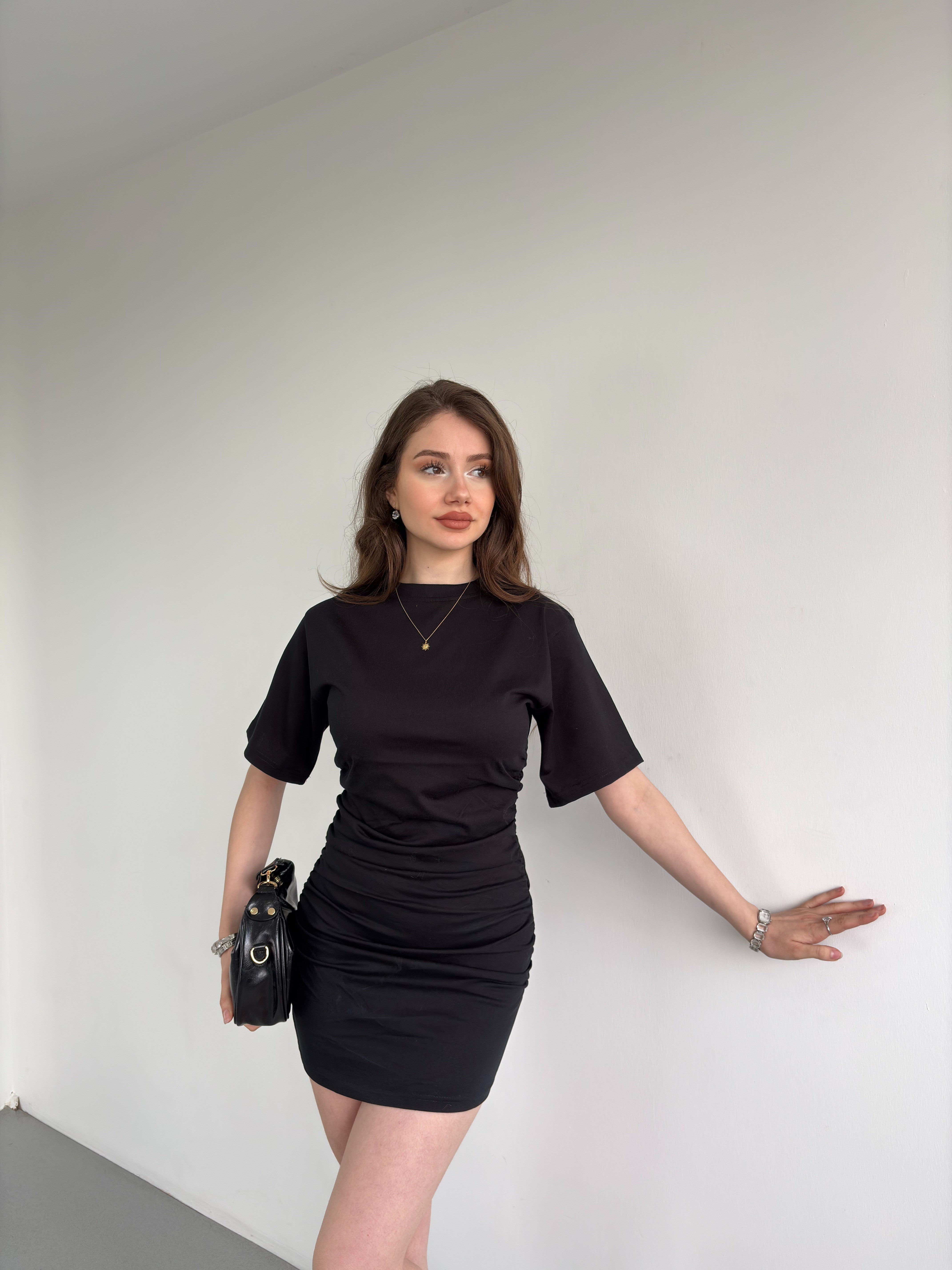 Bel Büzgülü Mini Elbise
