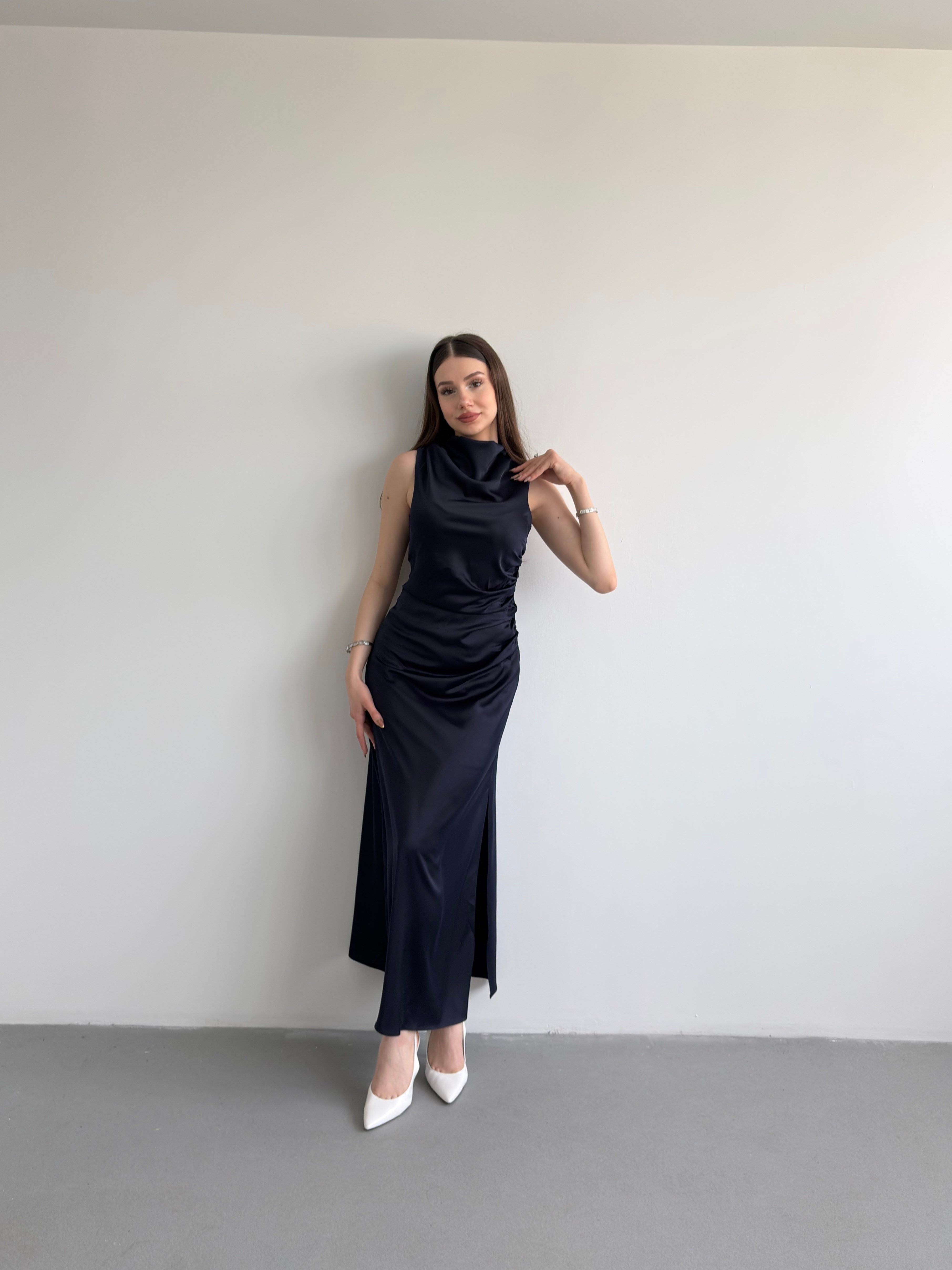 Bel Drapeli Maxi Elbise