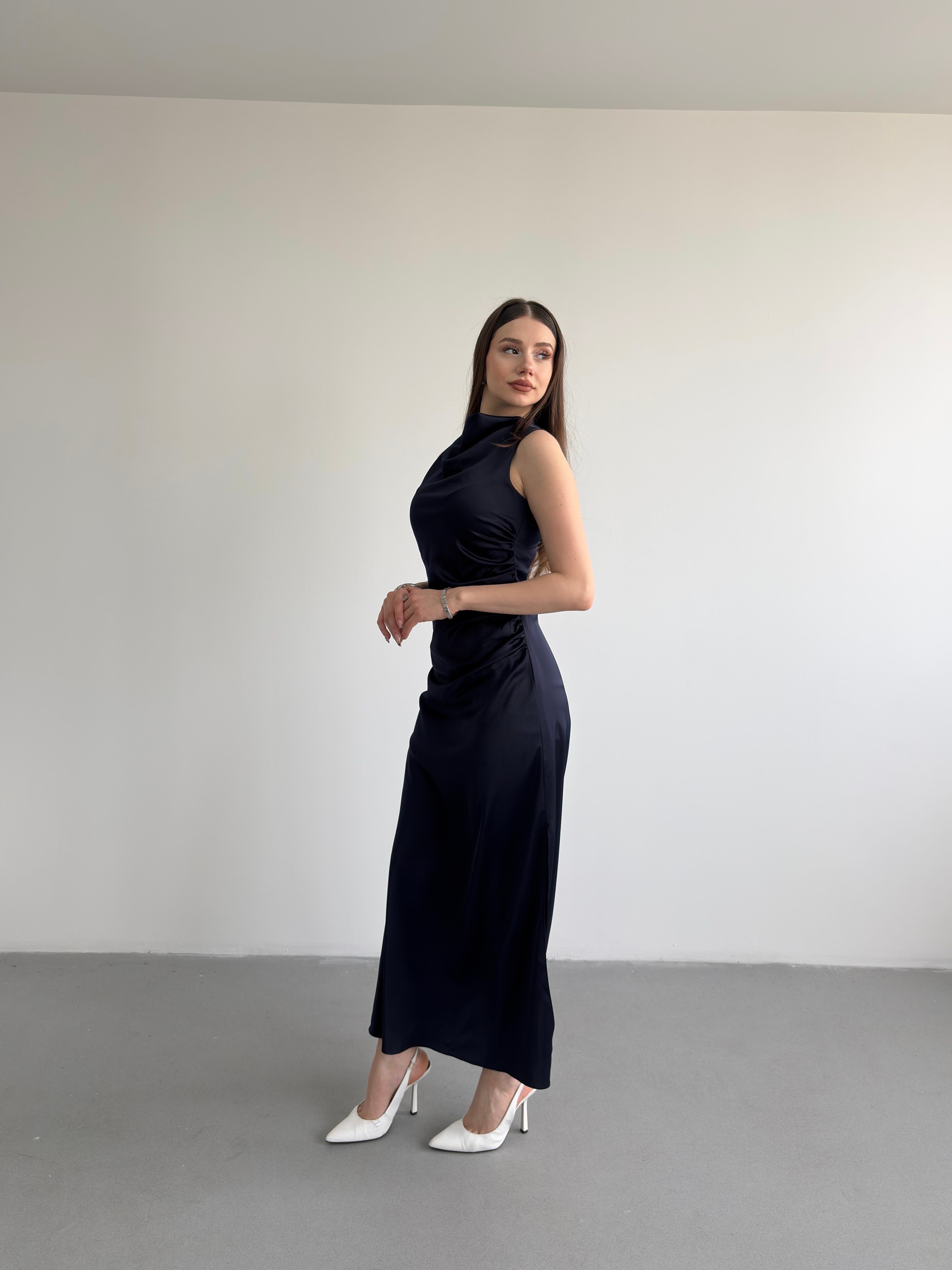 Bel Drapeli Maxi Elbise