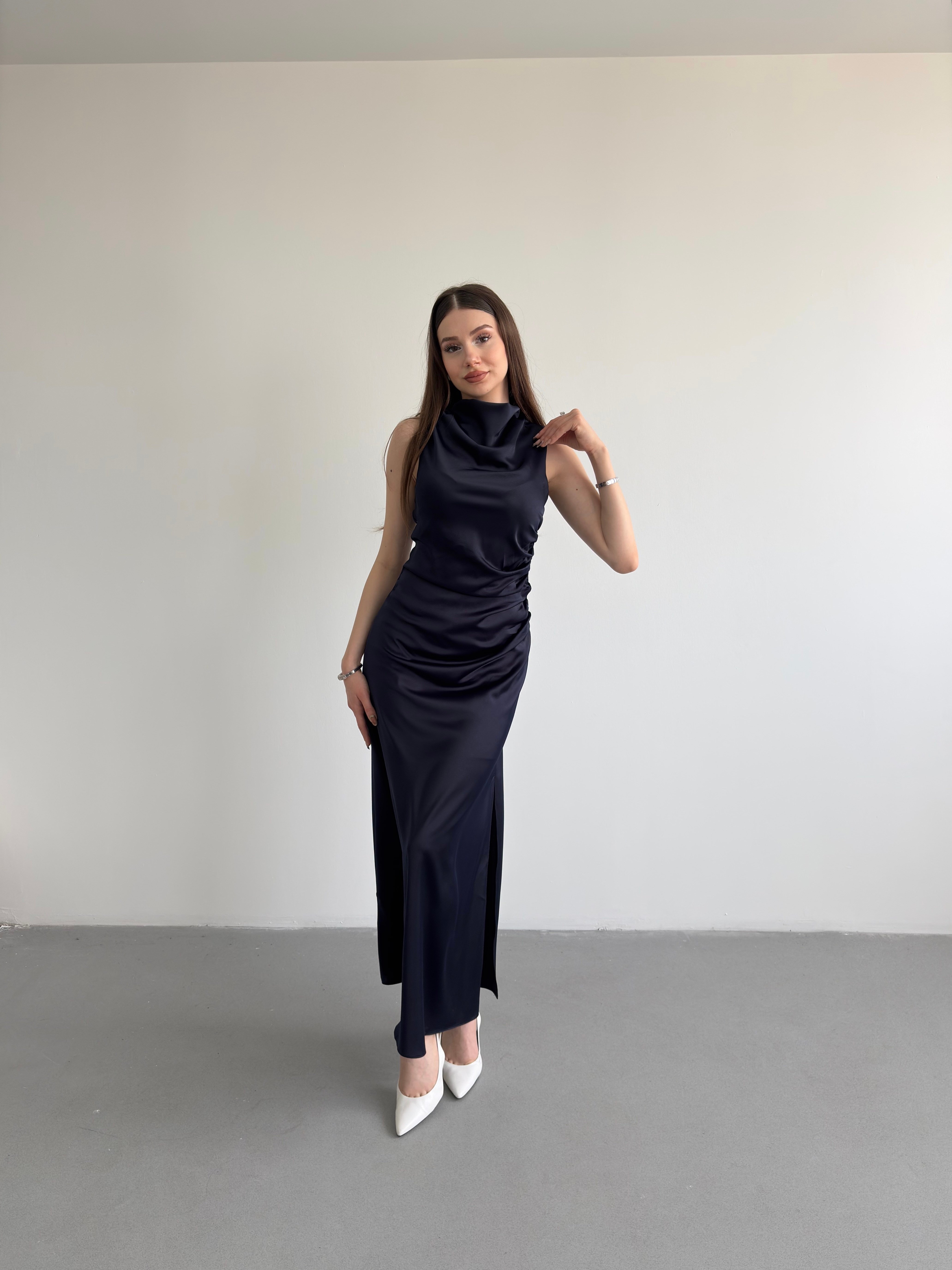 Bel Drapeli Maxi Elbise