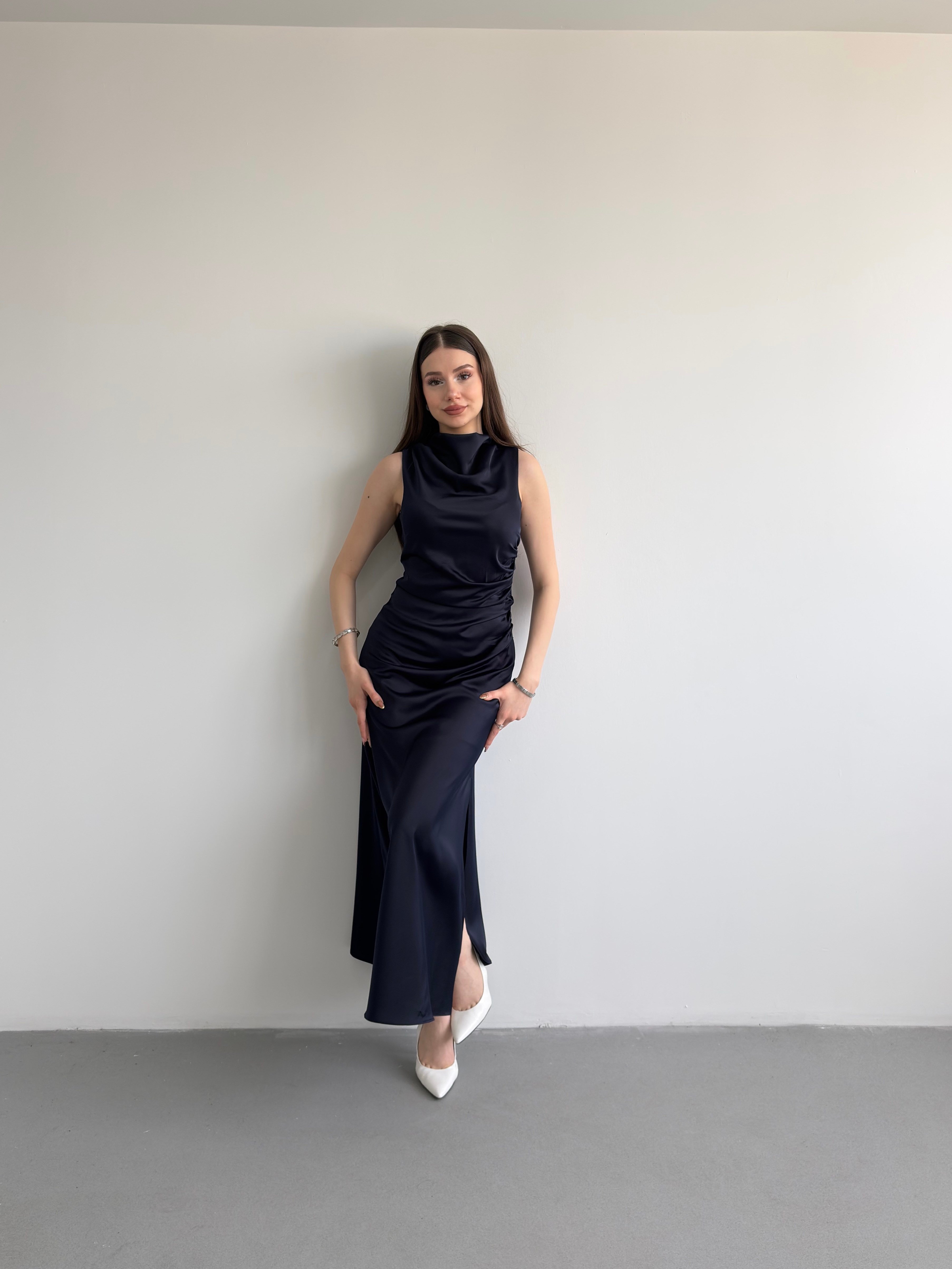 Bel Drapeli Maxi Elbise