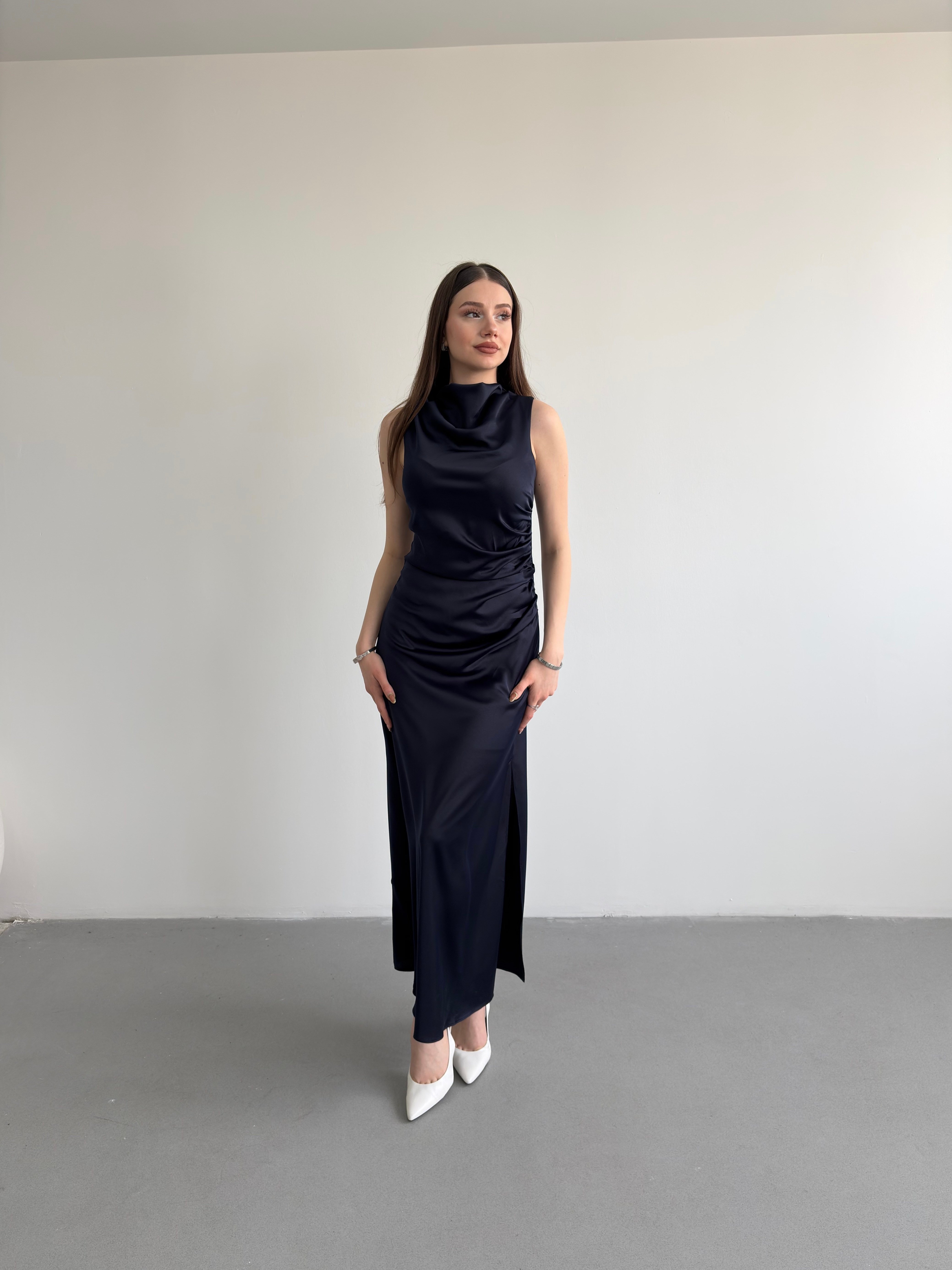 Bel Drapeli Maxi Elbise