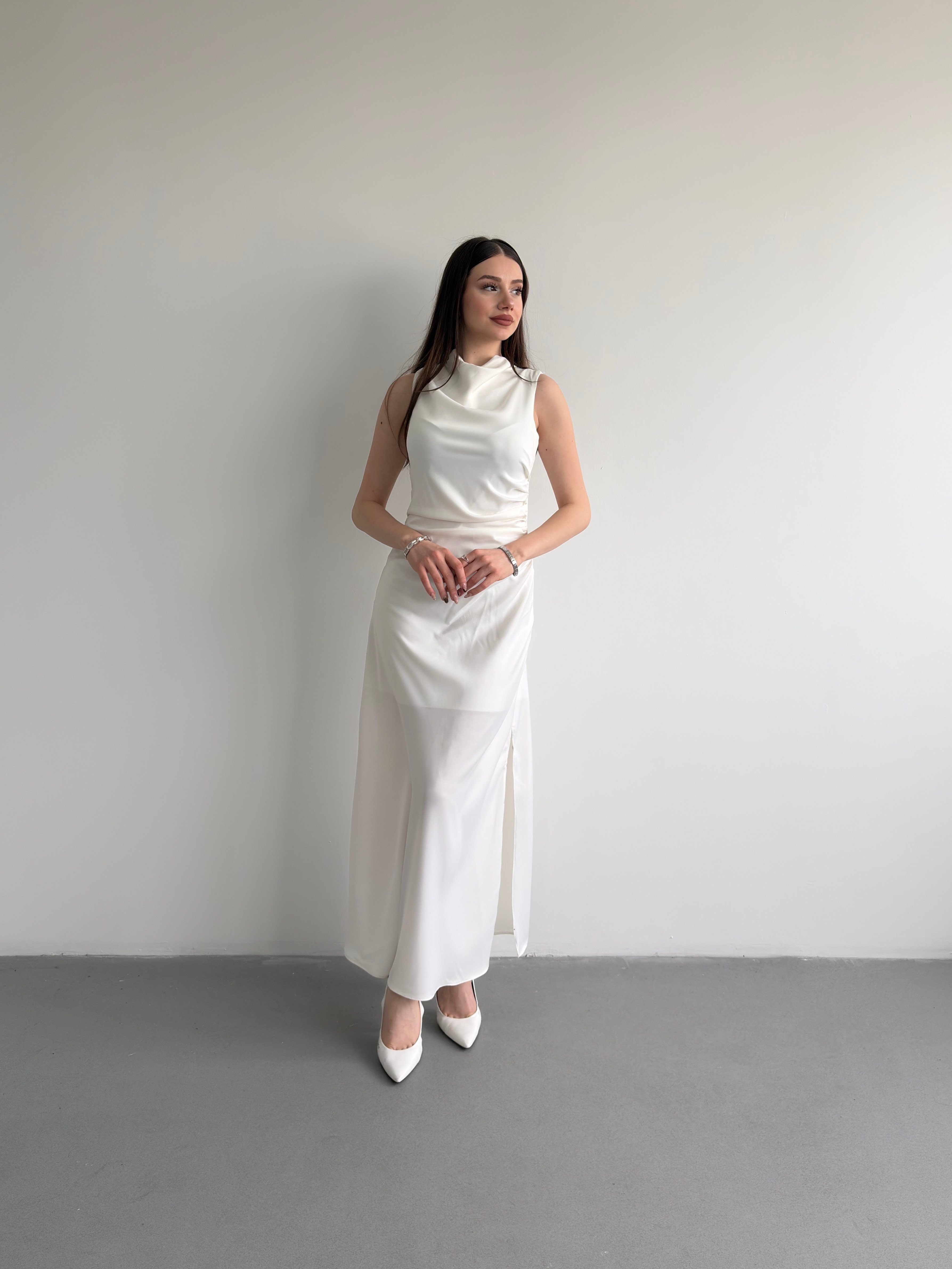 Bel Drapeli Maxi Elbise