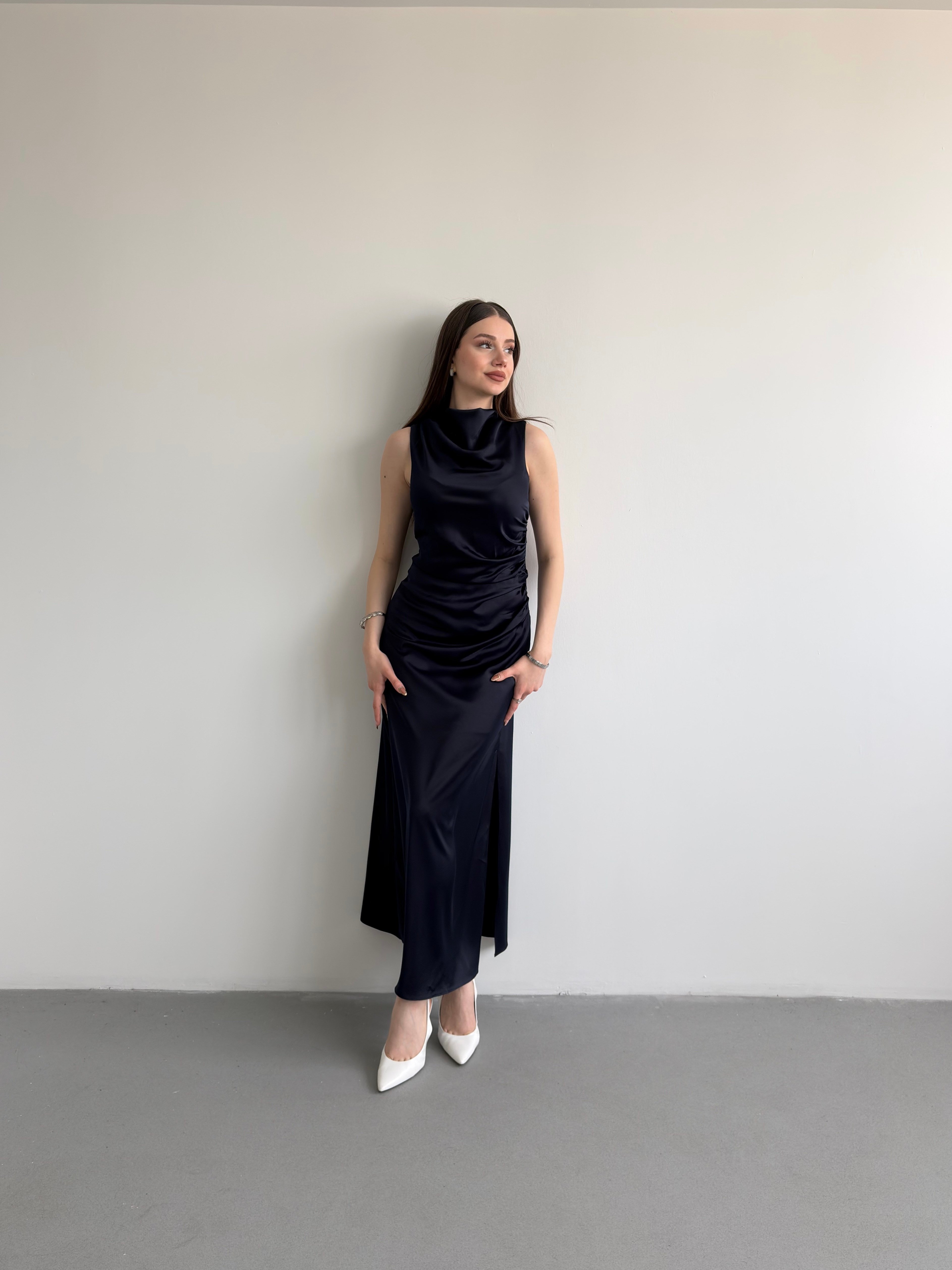 Bel Drapeli Maxi Elbise