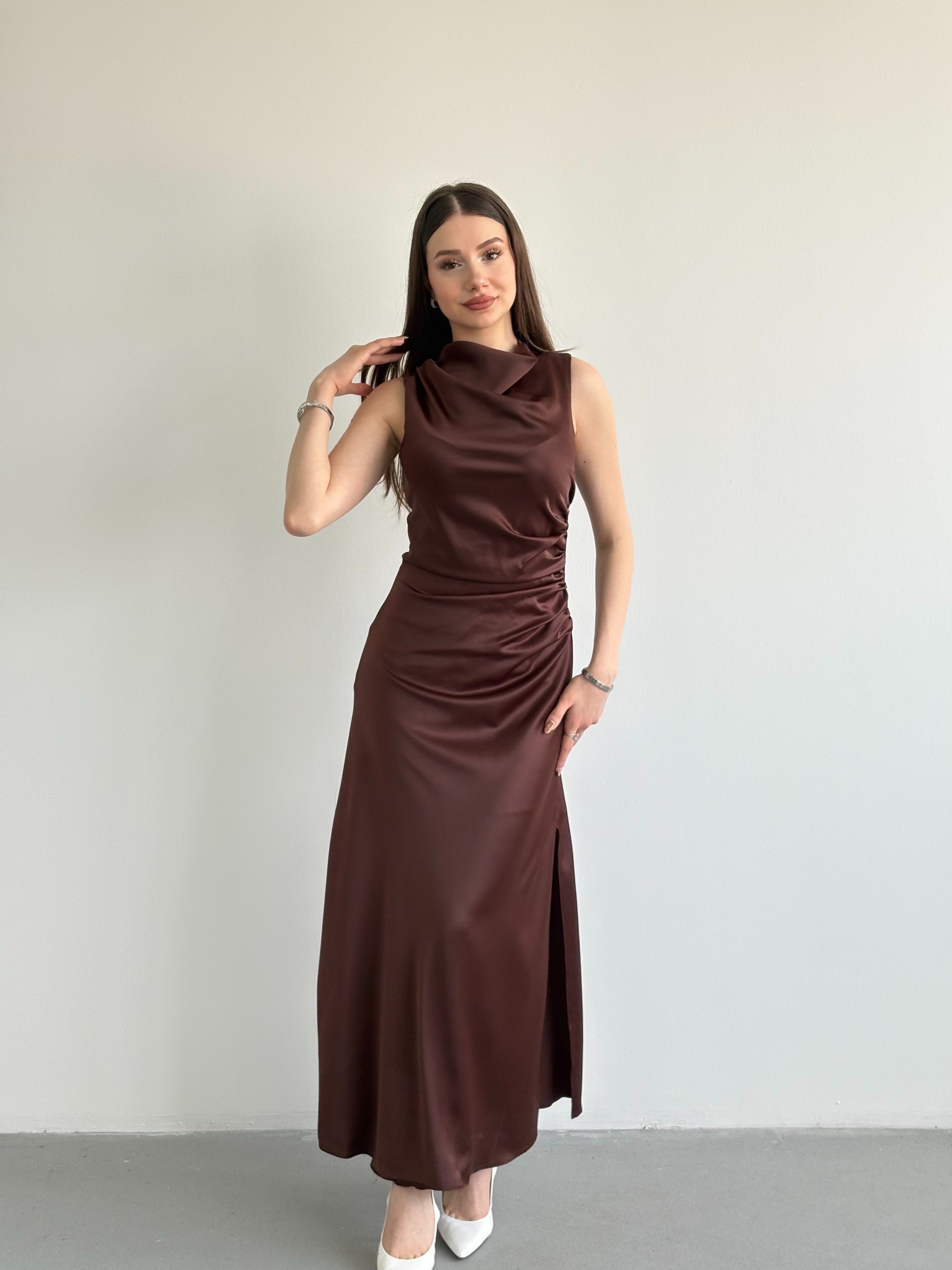 Bel Drapeli Maxi Elbise