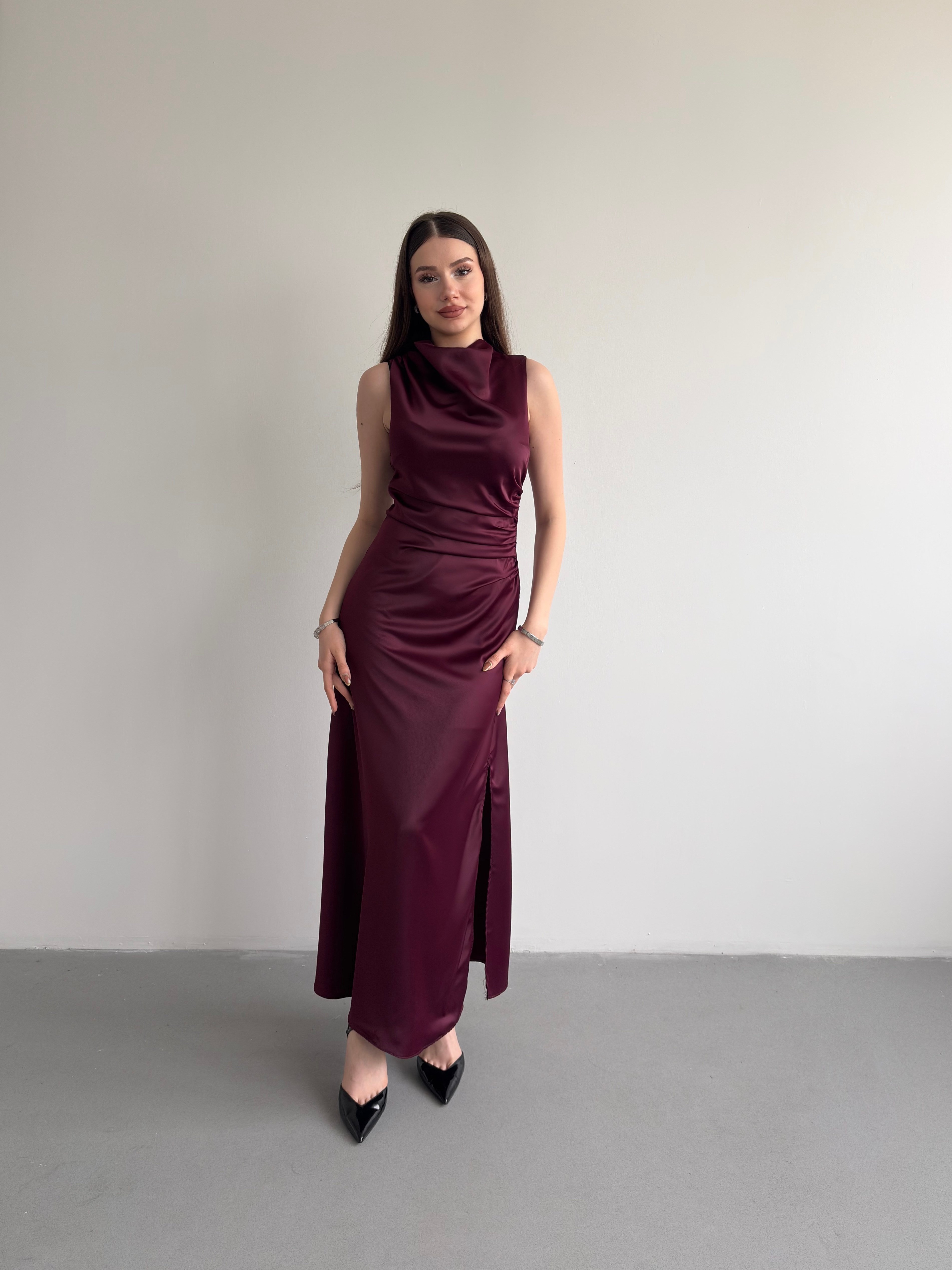 Bel Drapeli Maxi Elbise