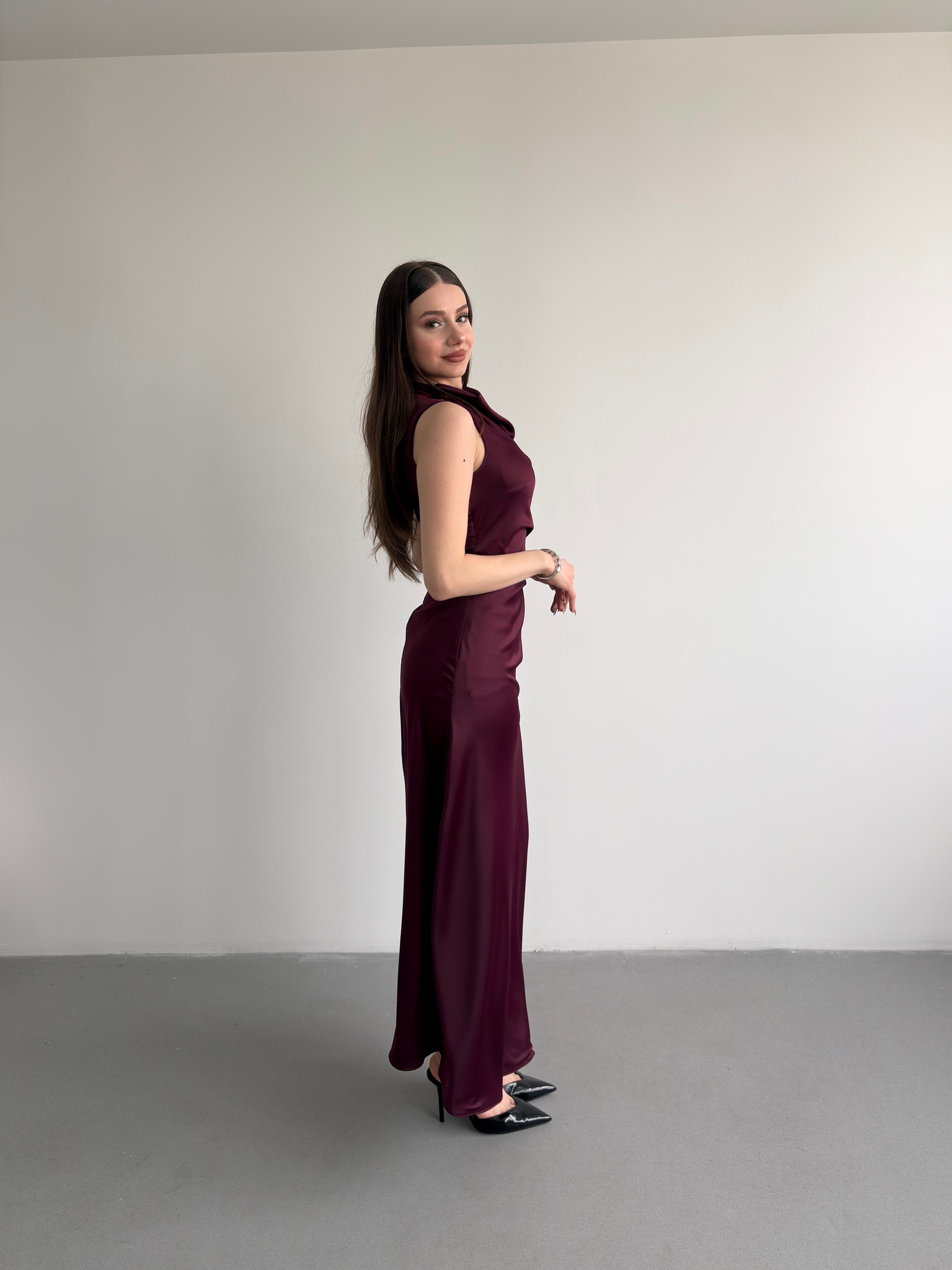 Bel Drapeli Maxi Elbise