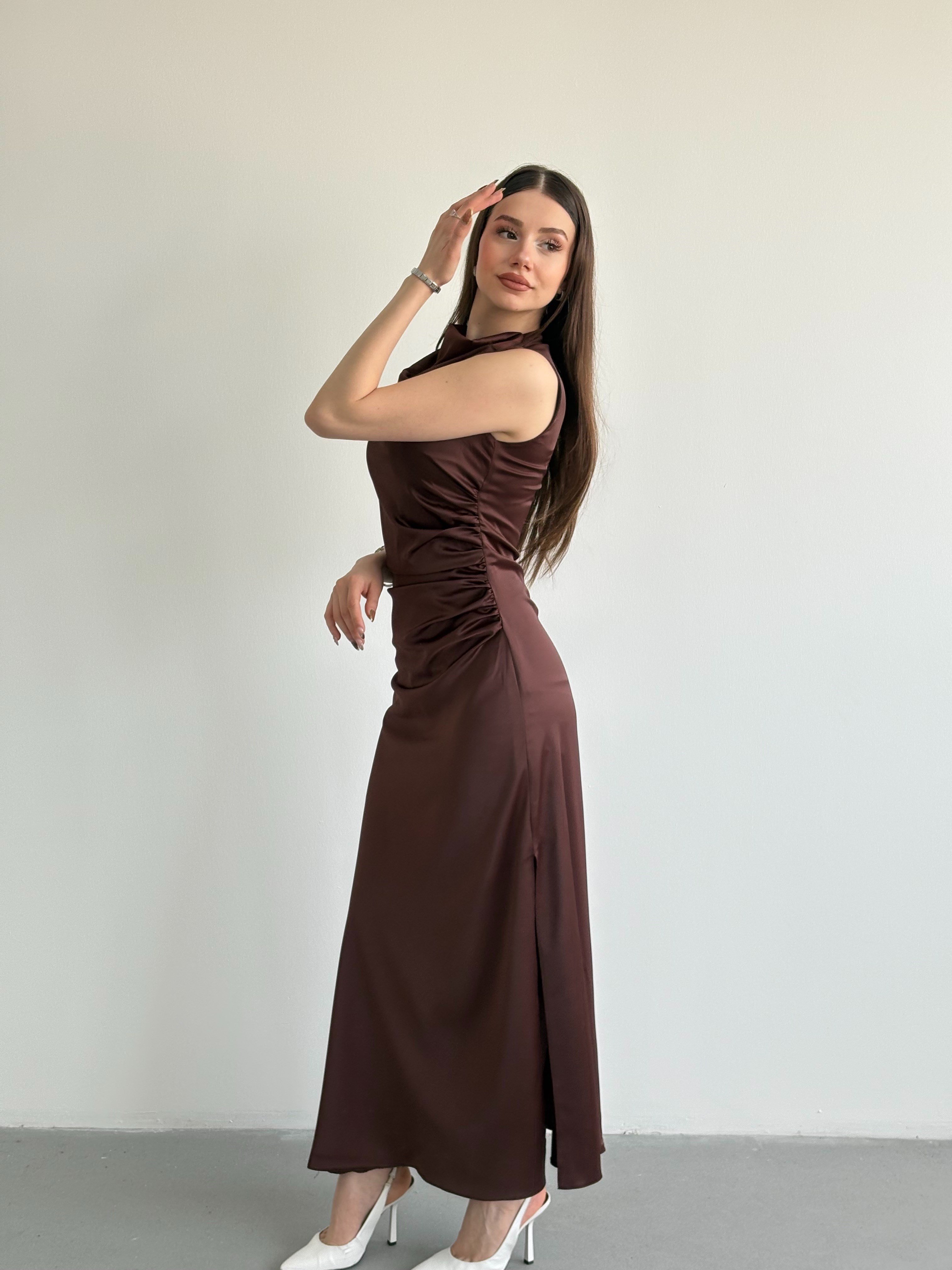 Bel Drapeli Maxi Elbise