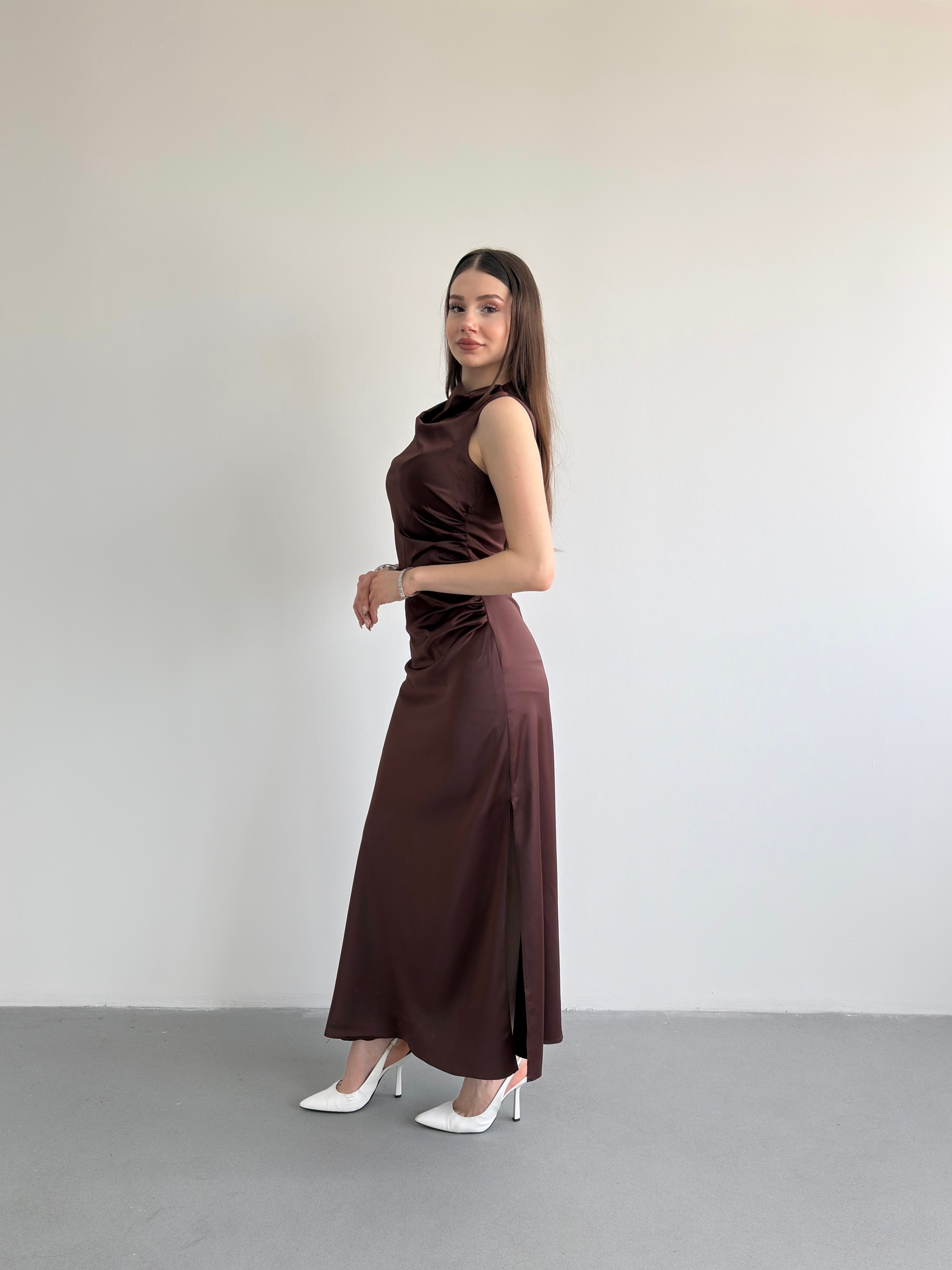 Bel Drapeli Maxi Elbise