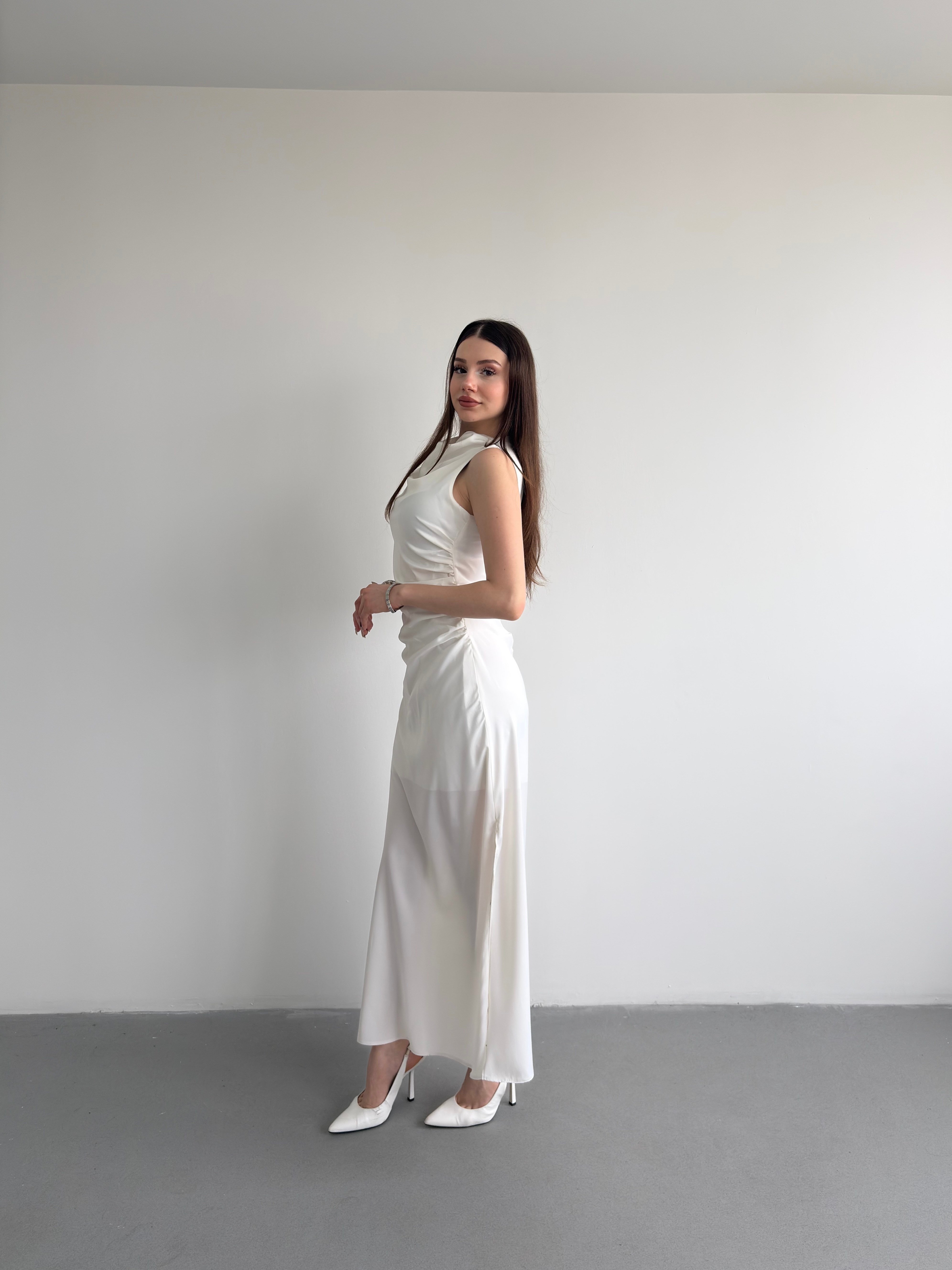 Bel Drapeli Maxi Elbise