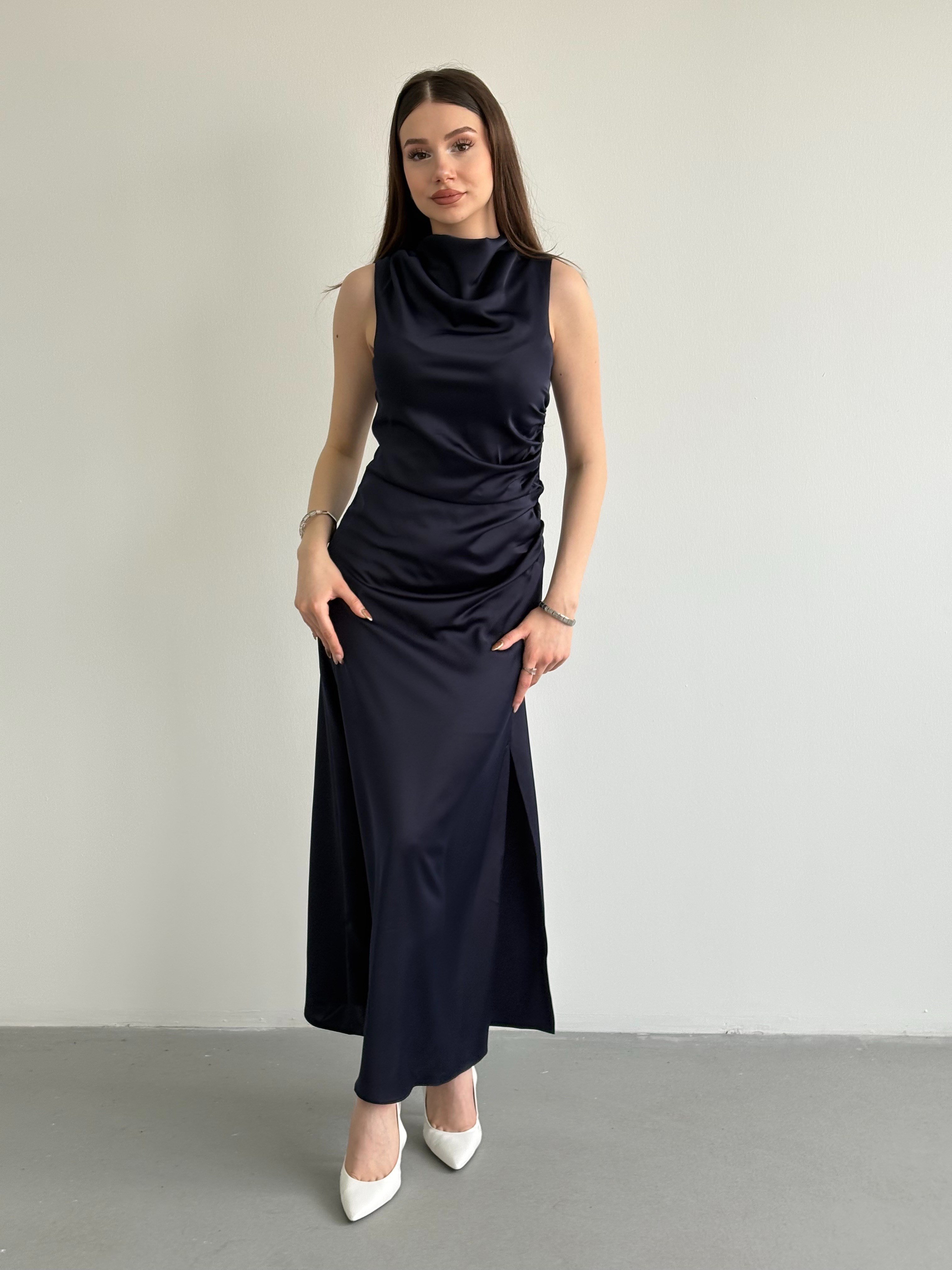 Bel Drapeli Maxi Elbise