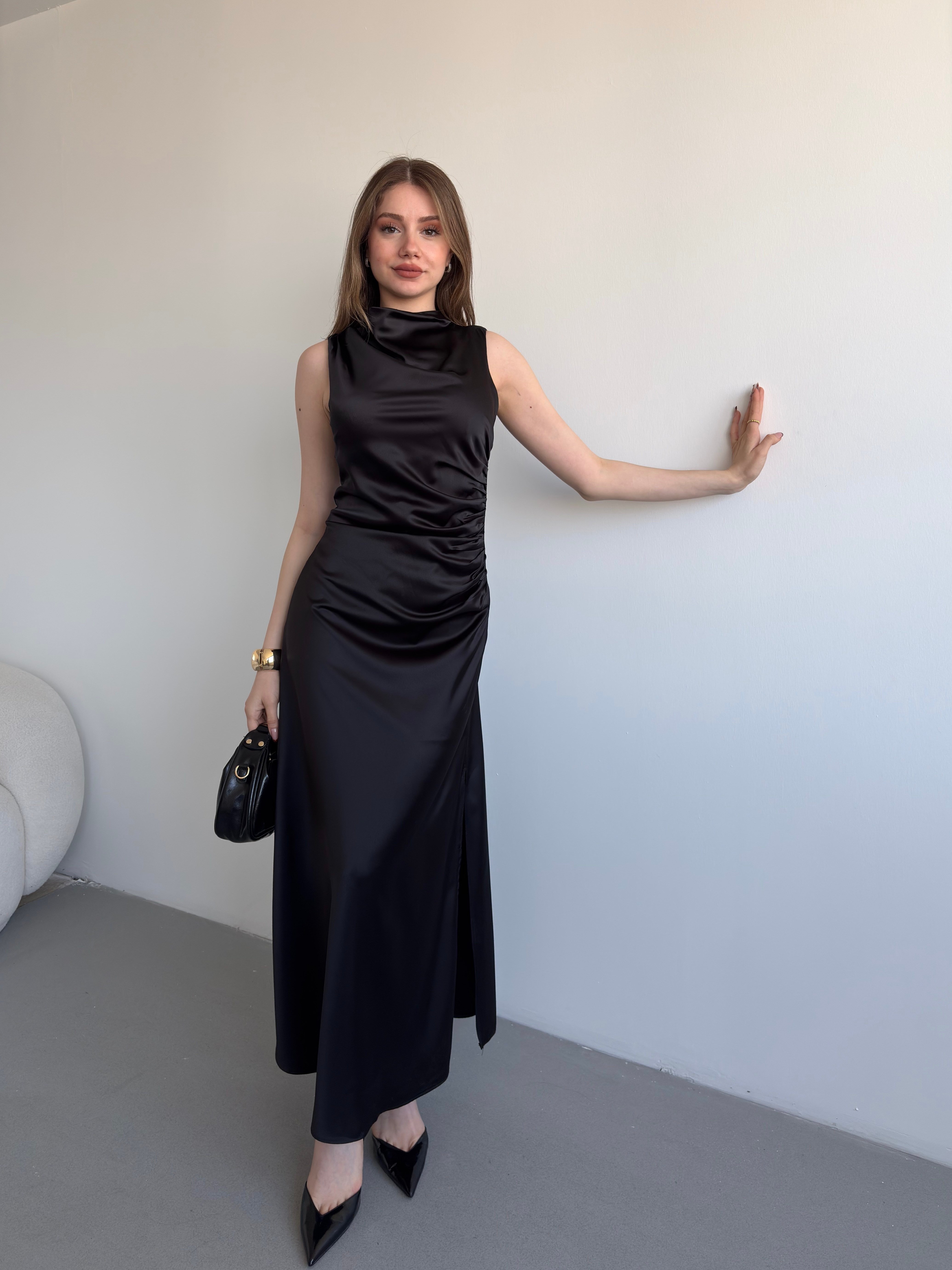 Bel Drapeli Maxi Elbise