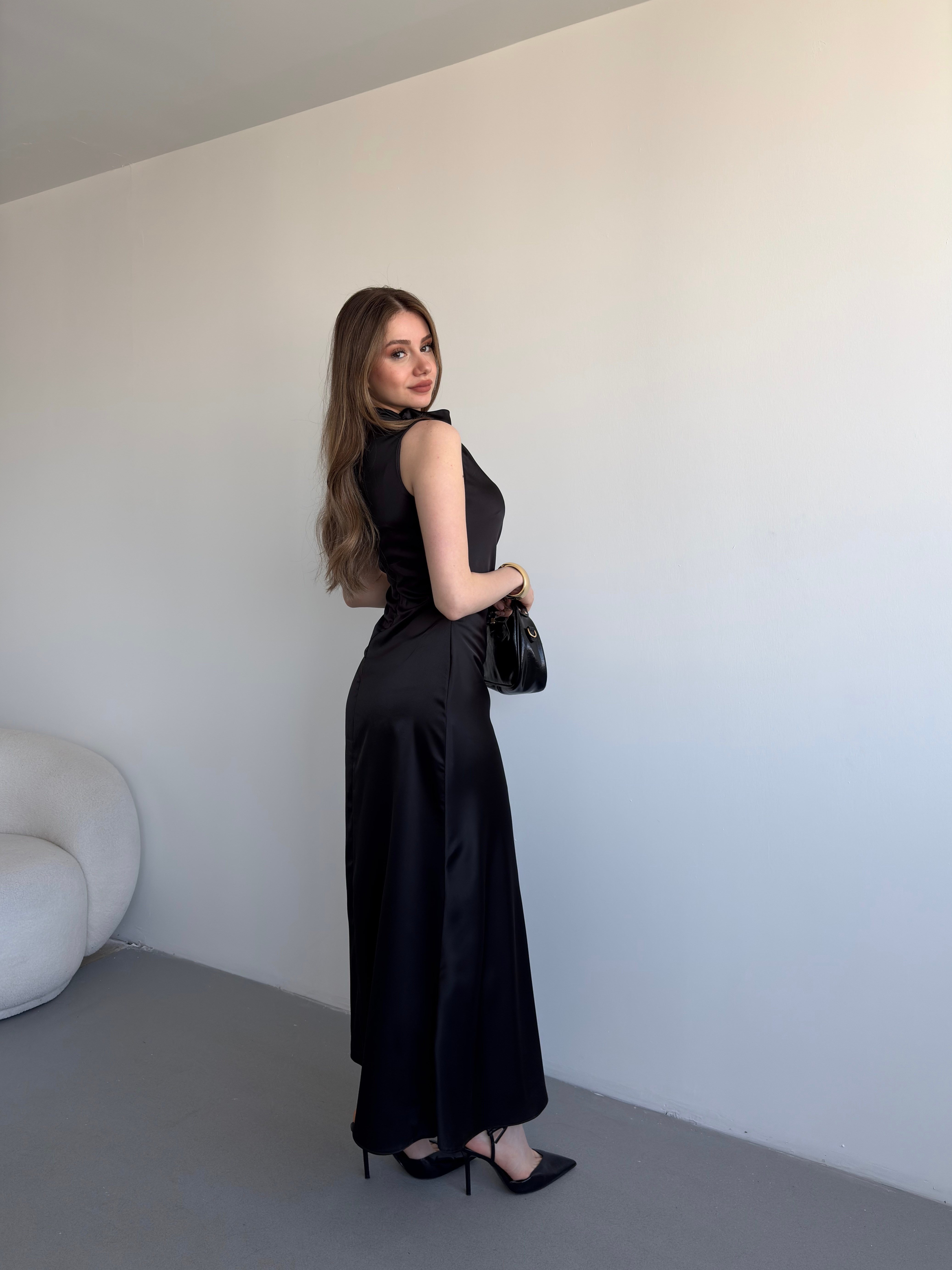 Bel Drapeli Maxi Elbise