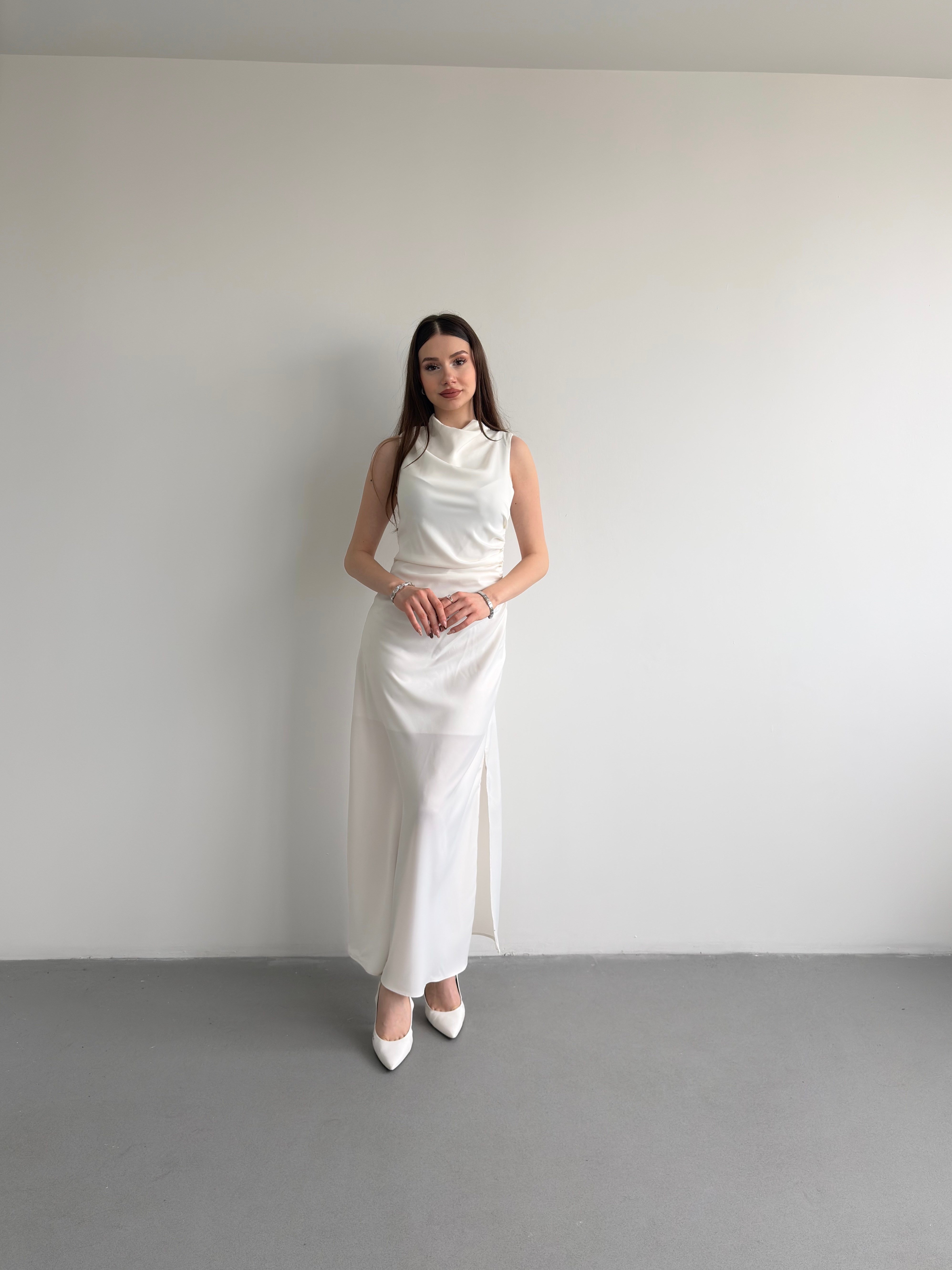 Bel Drapeli Maxi Elbise