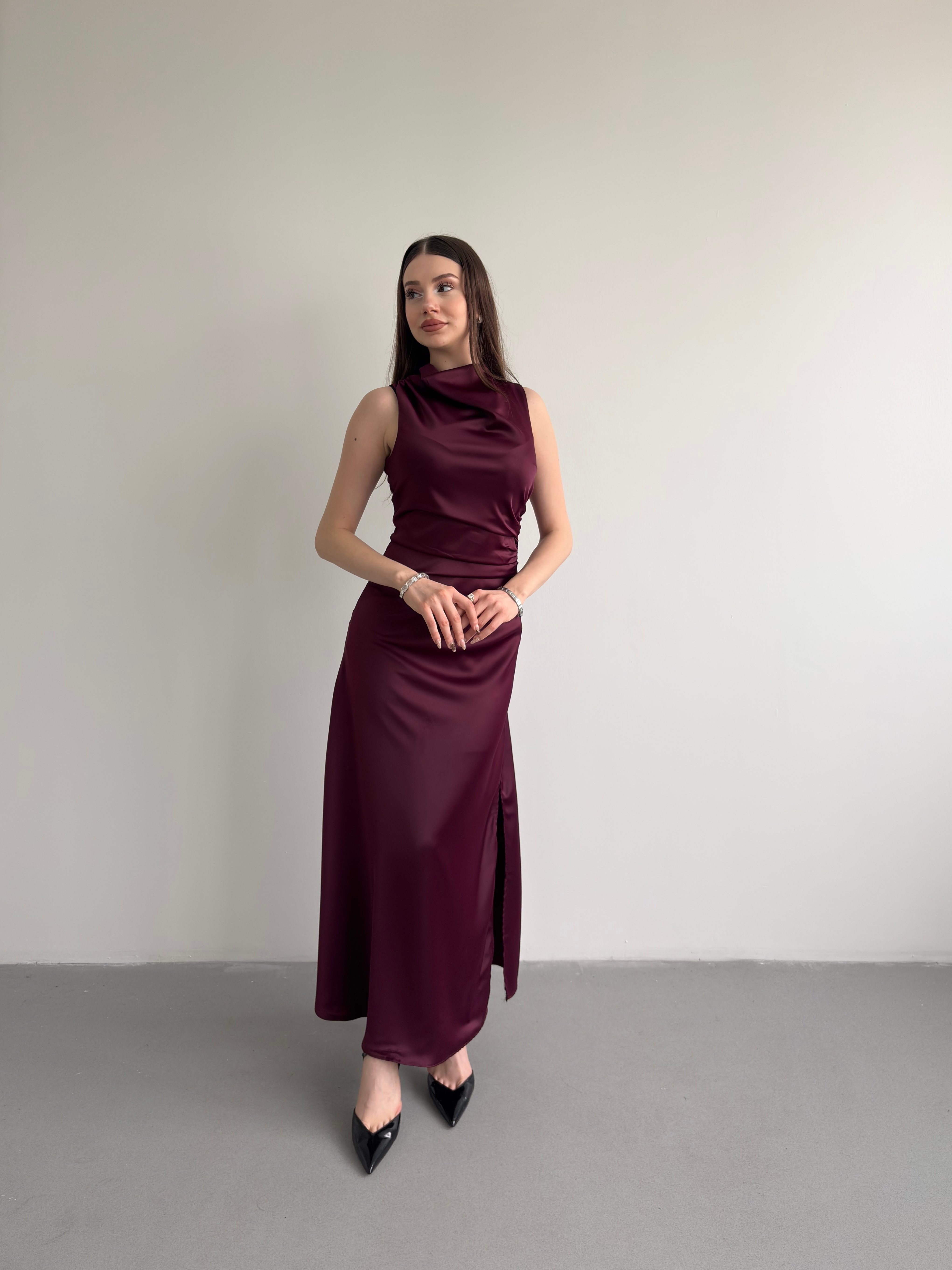 Bel Drapeli Maxi Elbise