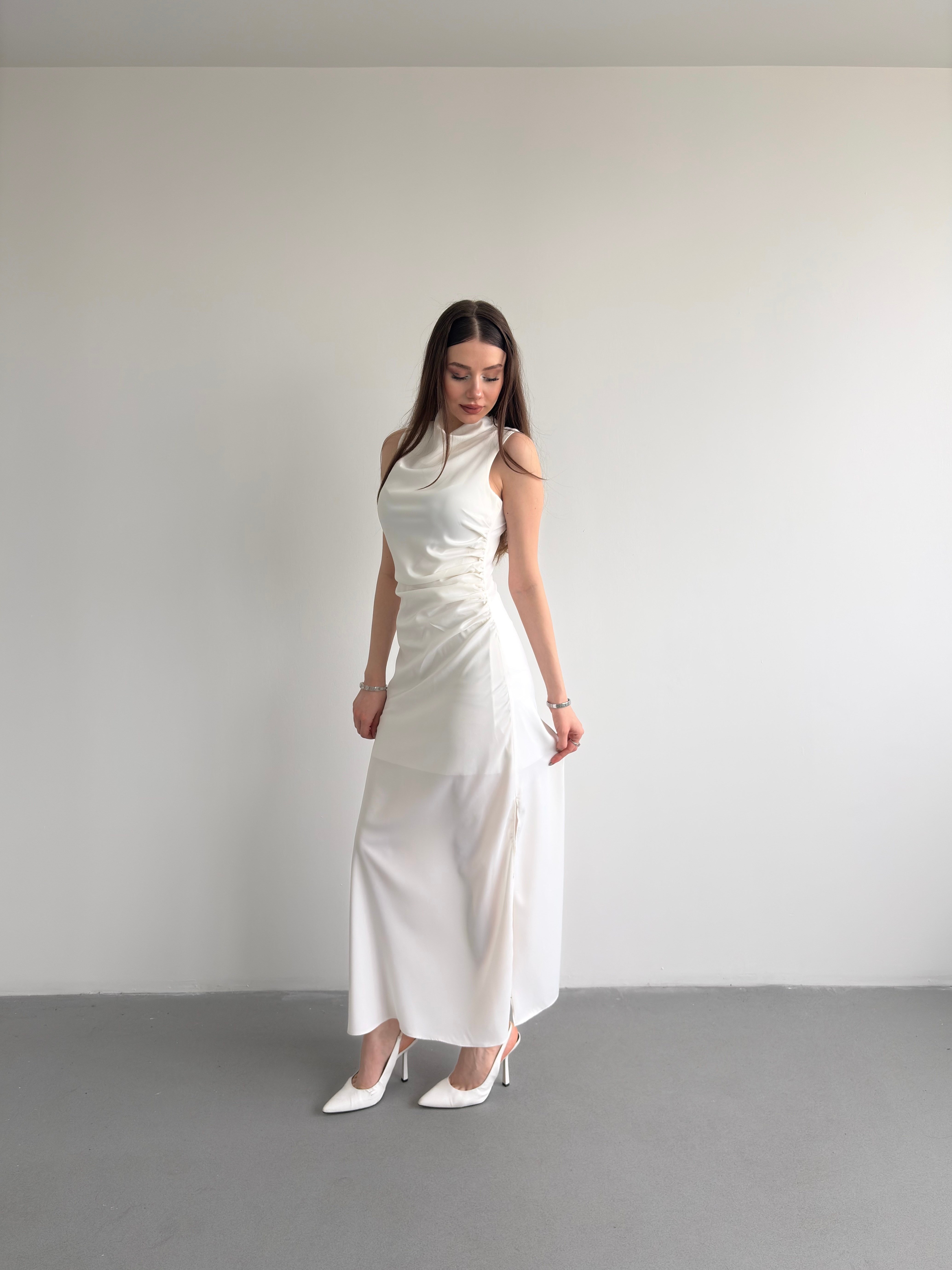 Bel Drapeli Maxi Elbise