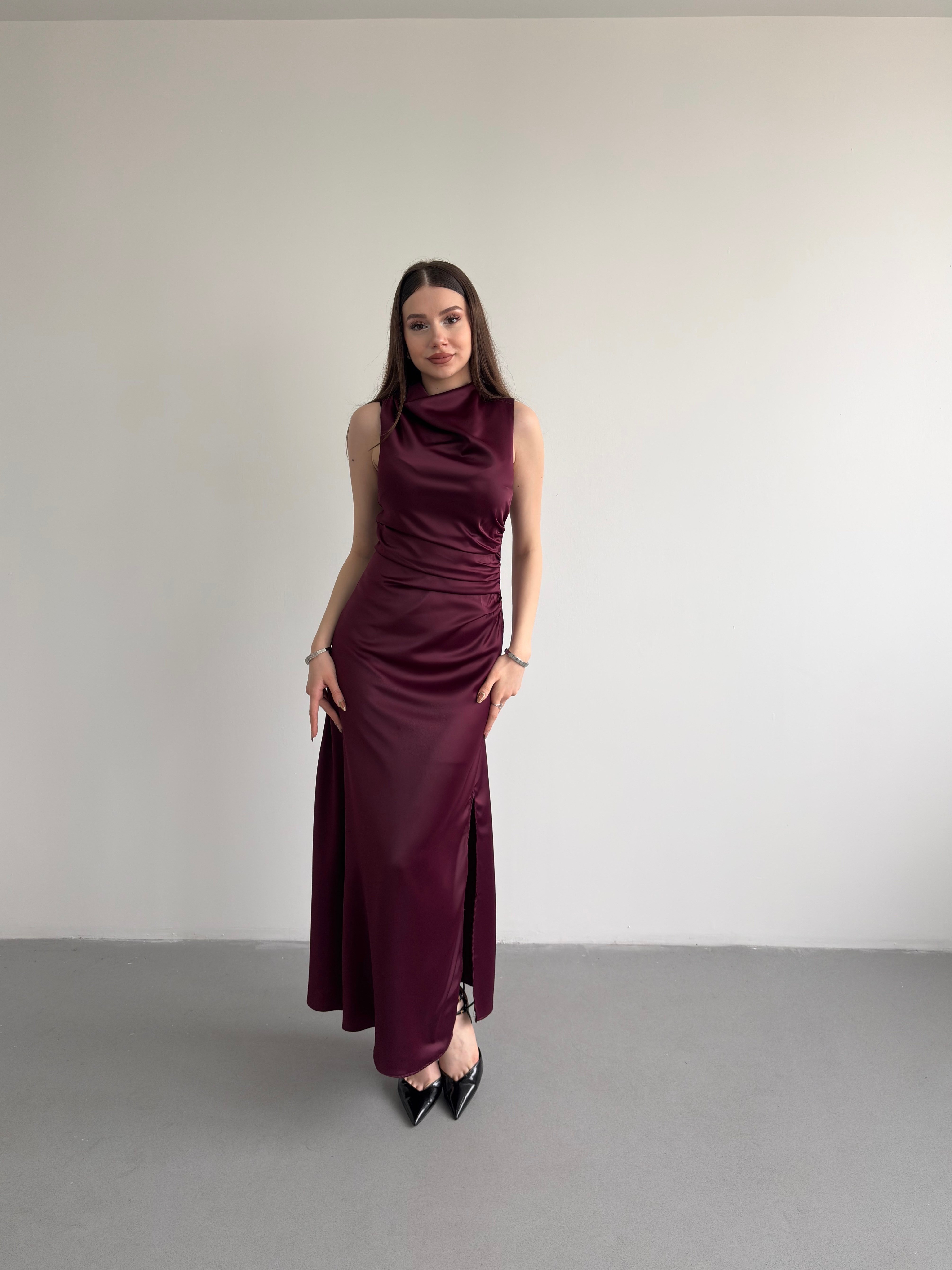 Bel Drapeli Maxi Elbise