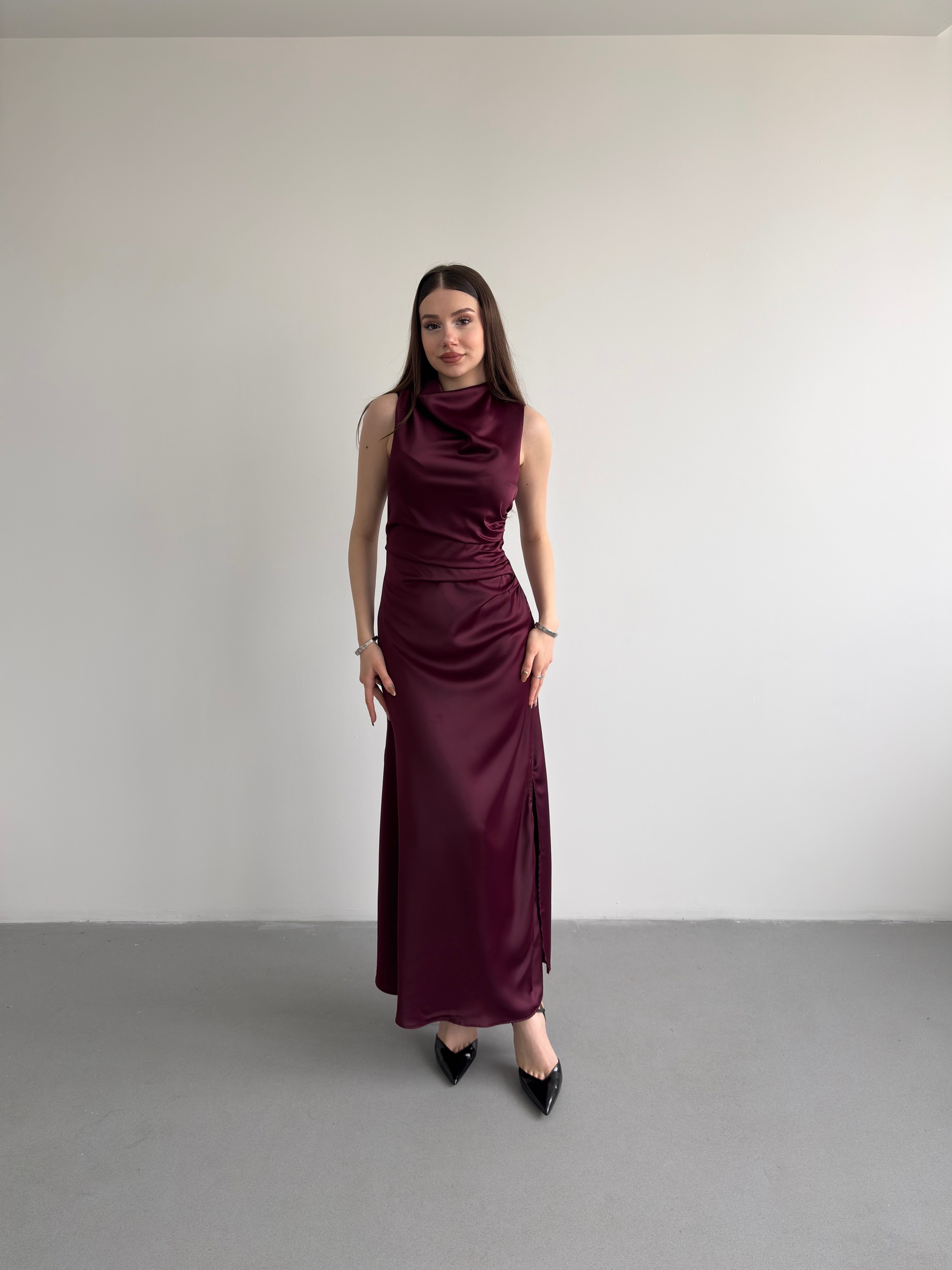 Bel Drapeli Maxi Elbise