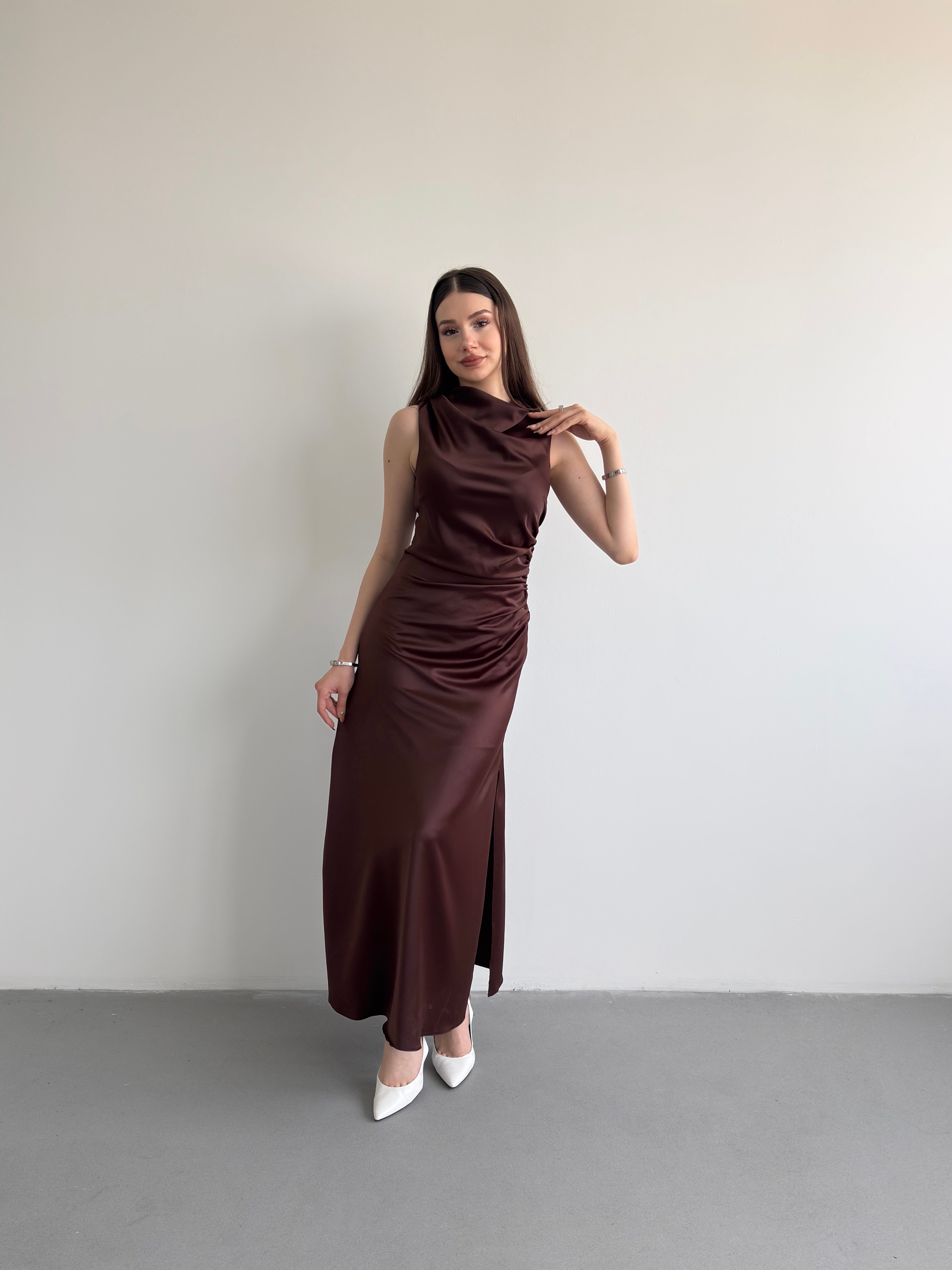 Bel Drapeli Maxi Elbise