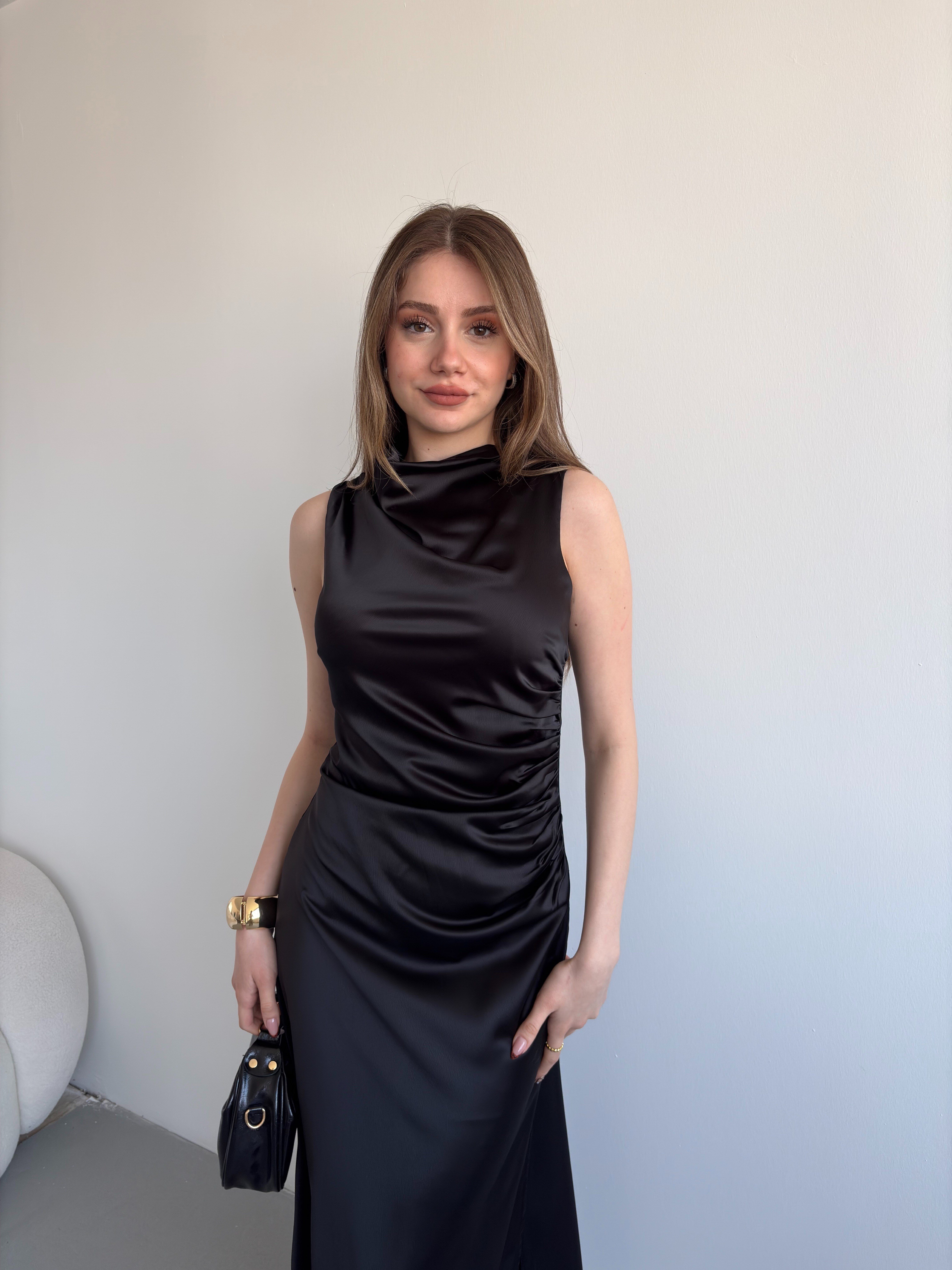 Bel Drapeli Maxi Elbise