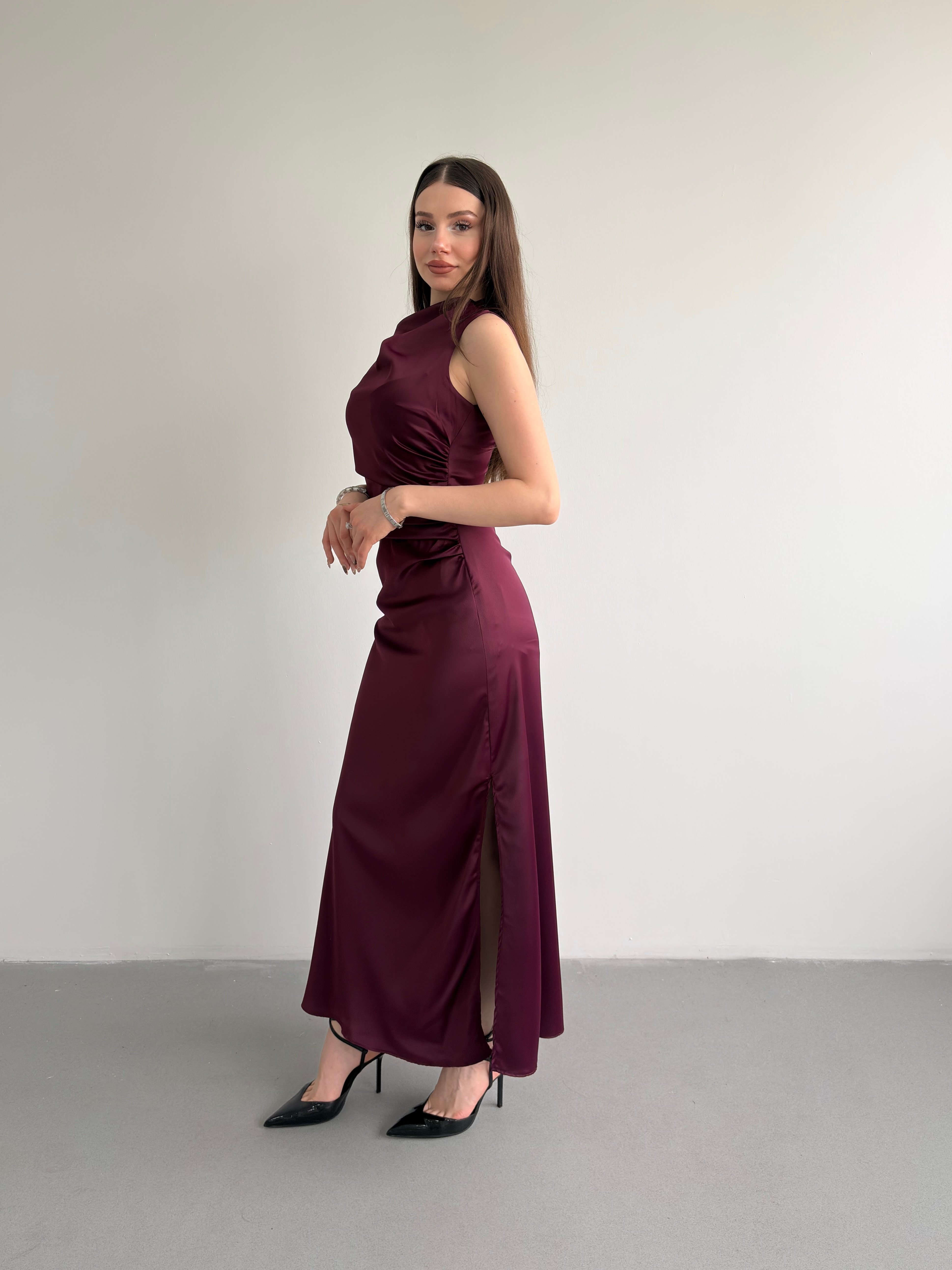 Bel Drapeli Maxi Elbise