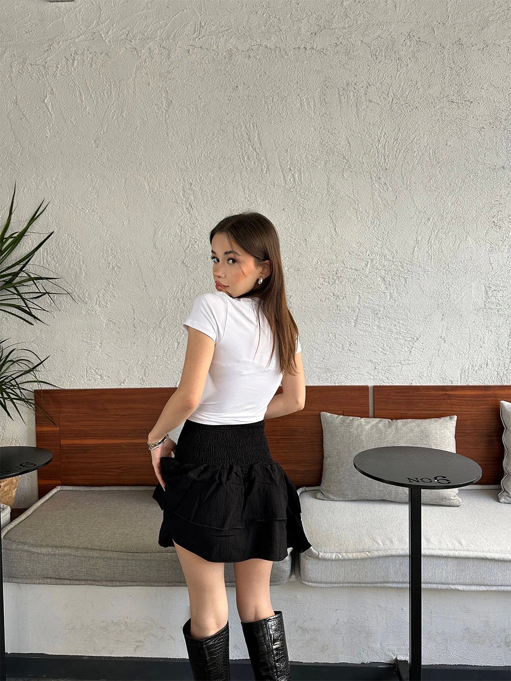Bel Lastikli Parçalı Etek