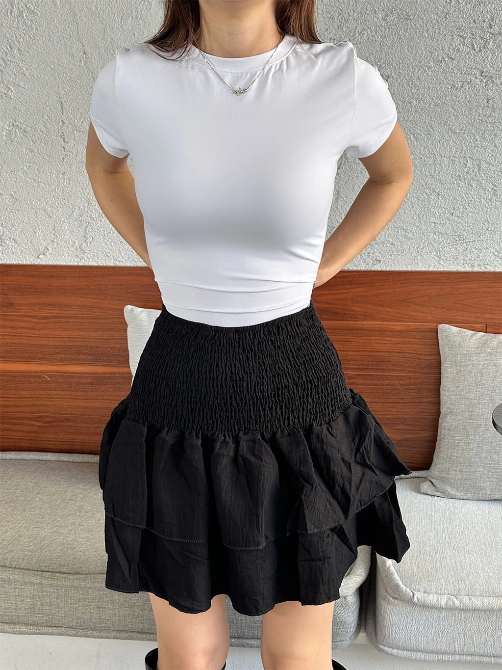 Bel Lastikli Parçalı Etek