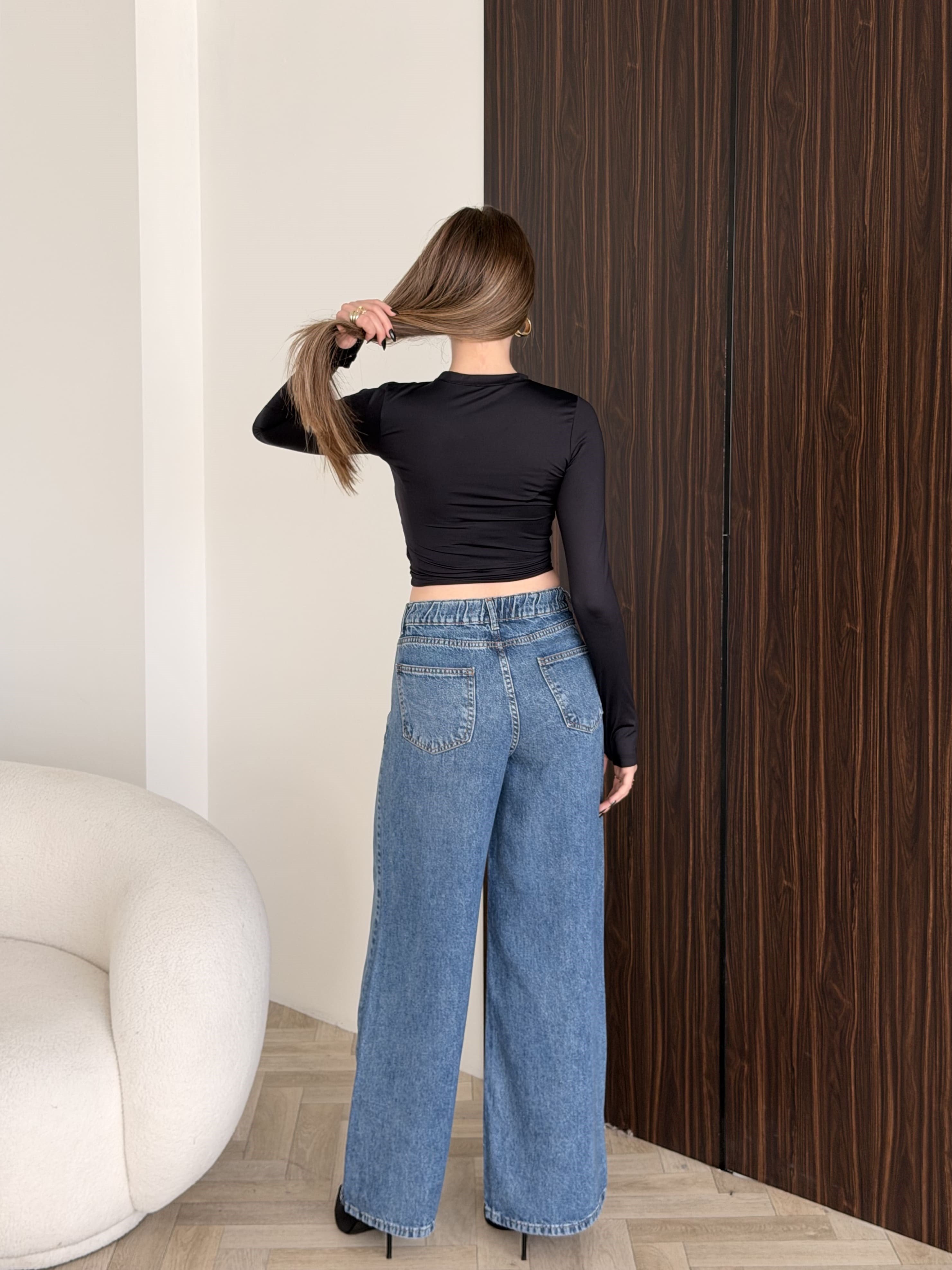 Bel Lastikli Wide Leg Jean