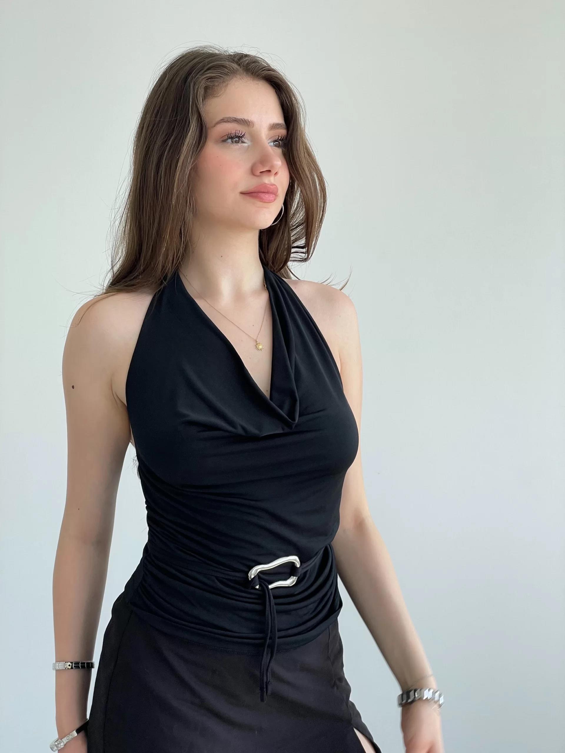 Bel Tokalı Halter Bluz