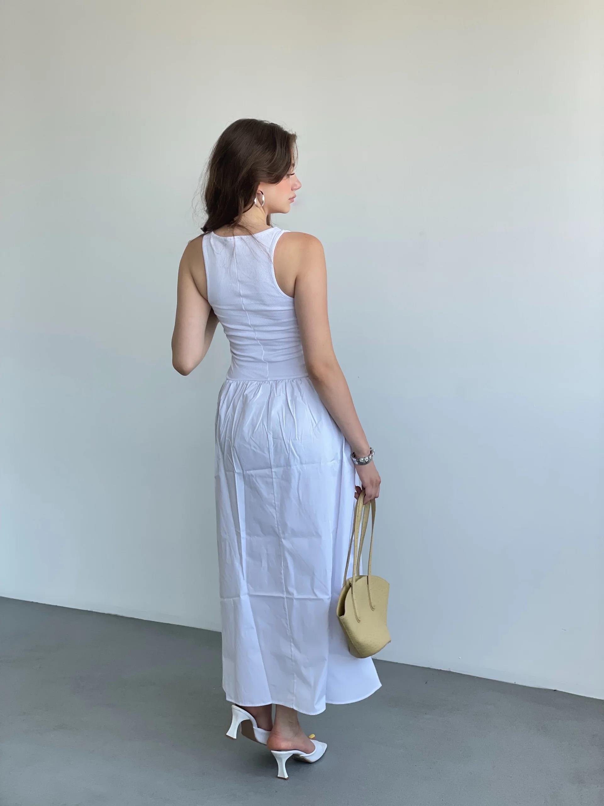 Beyaz Halter Poplin Elbise