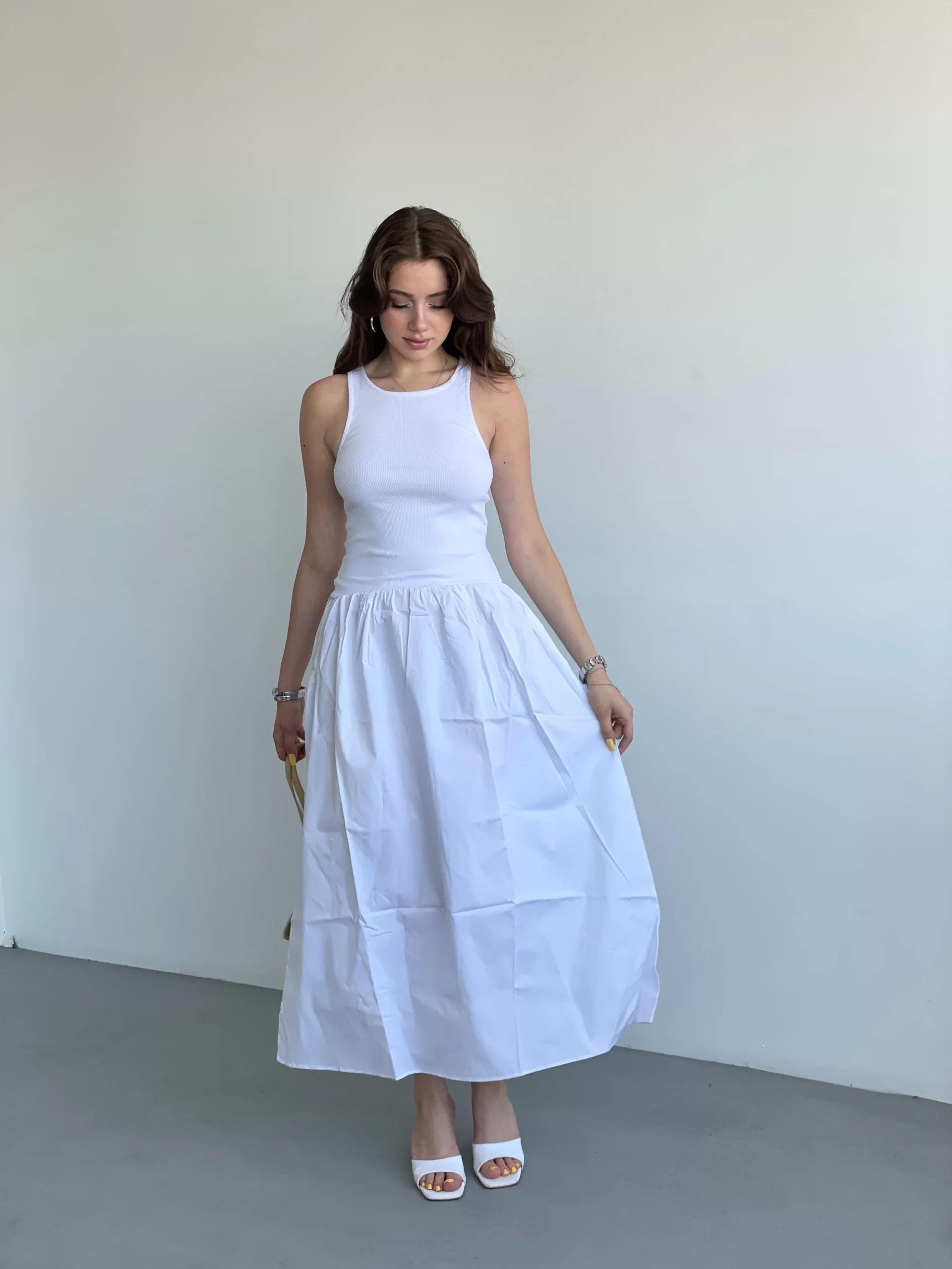 Beyaz Halter Poplin Elbise