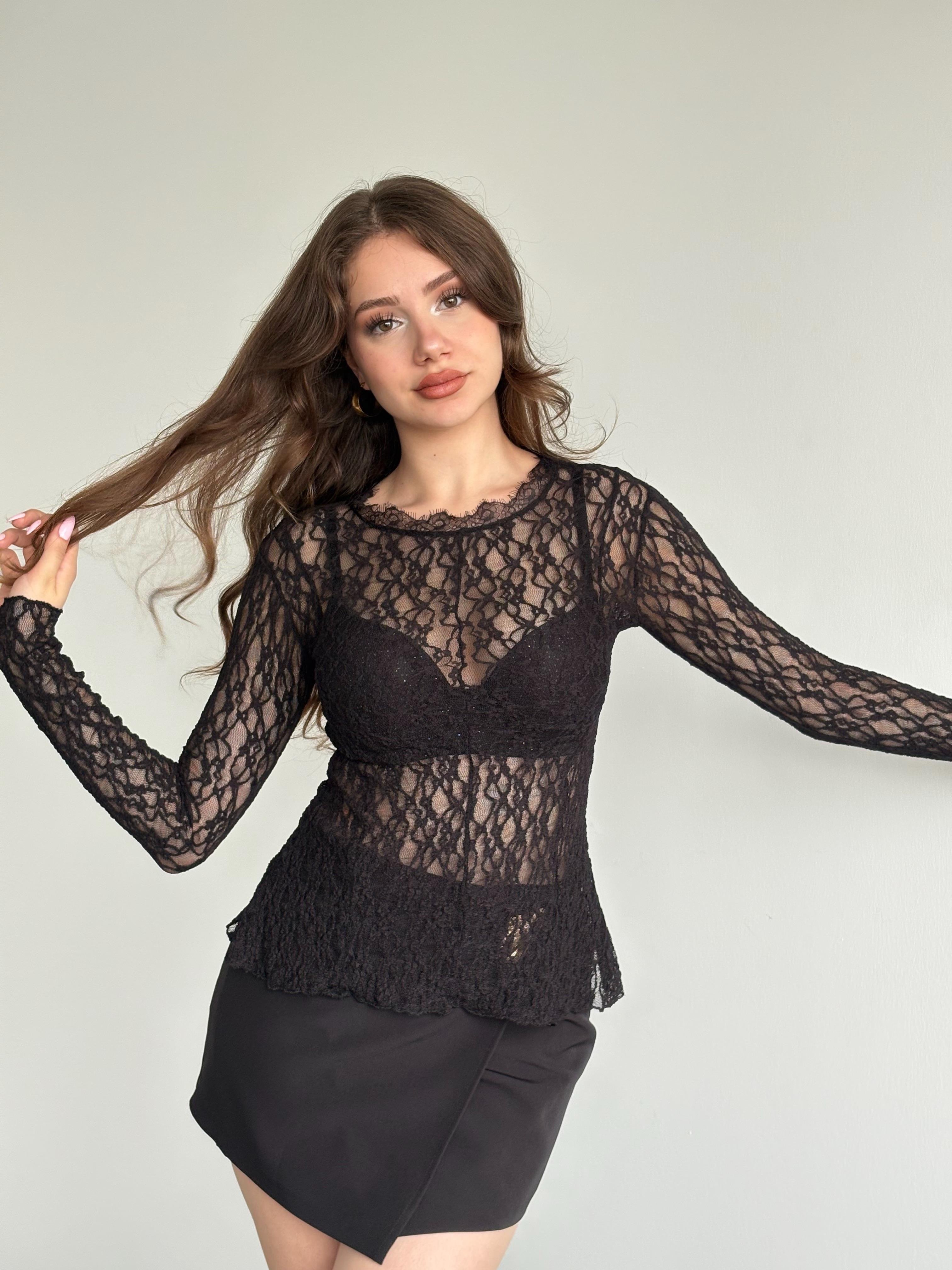 Bisiklet Yaka Dantel Bluz 