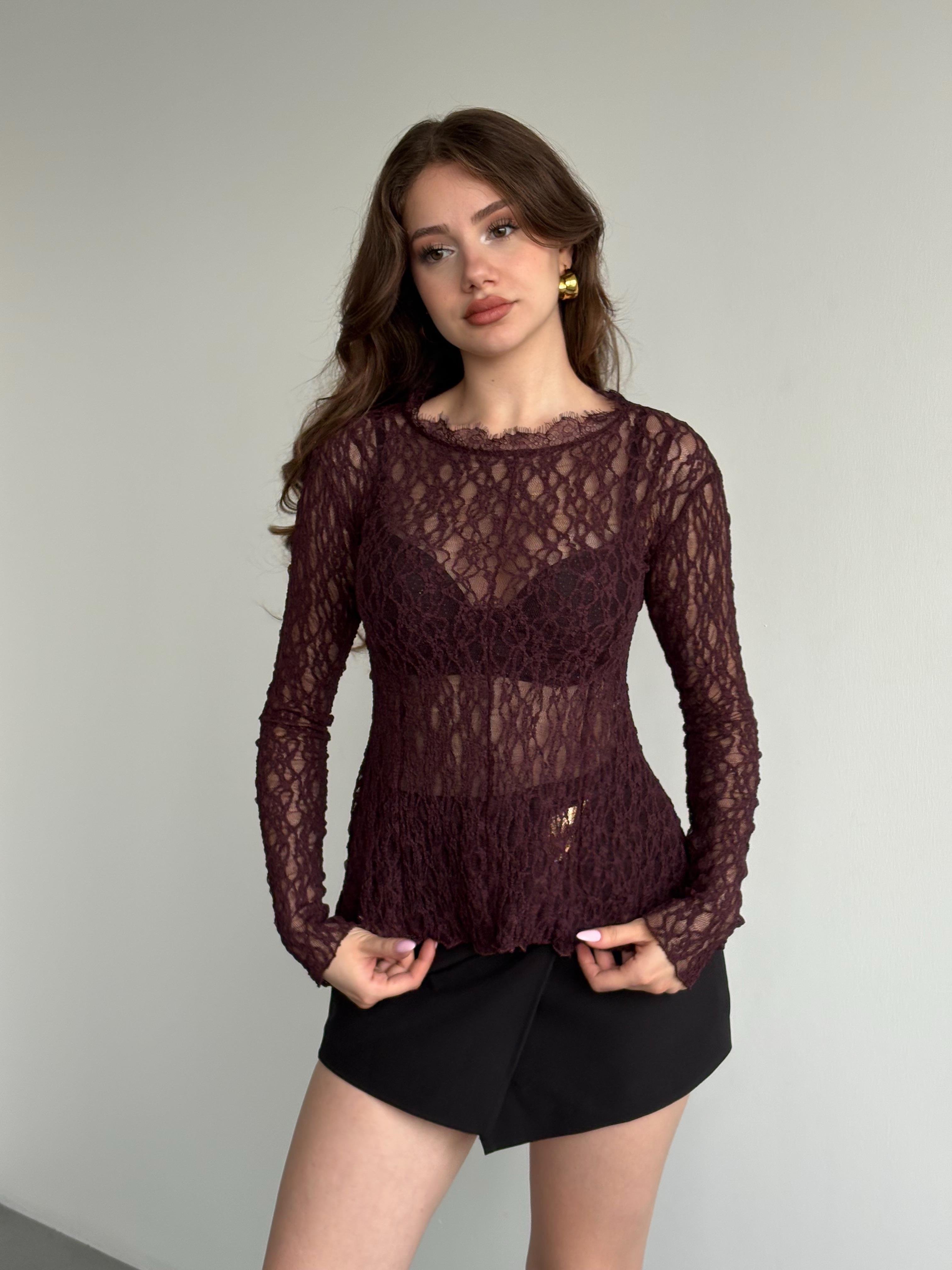 Bisiklet Yaka Dantel Bluz 