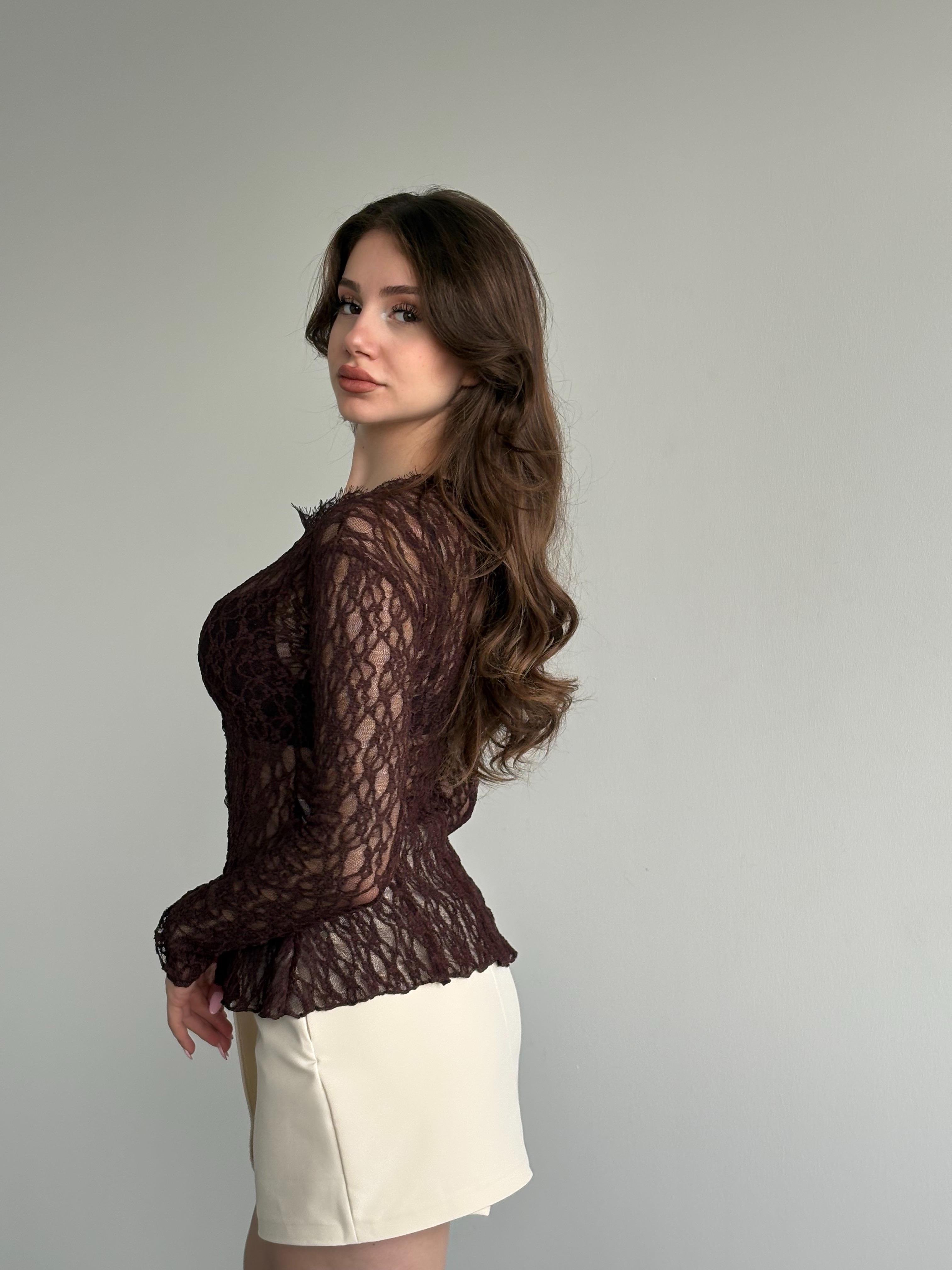 Bisiklet Yaka Dantel Bluz 