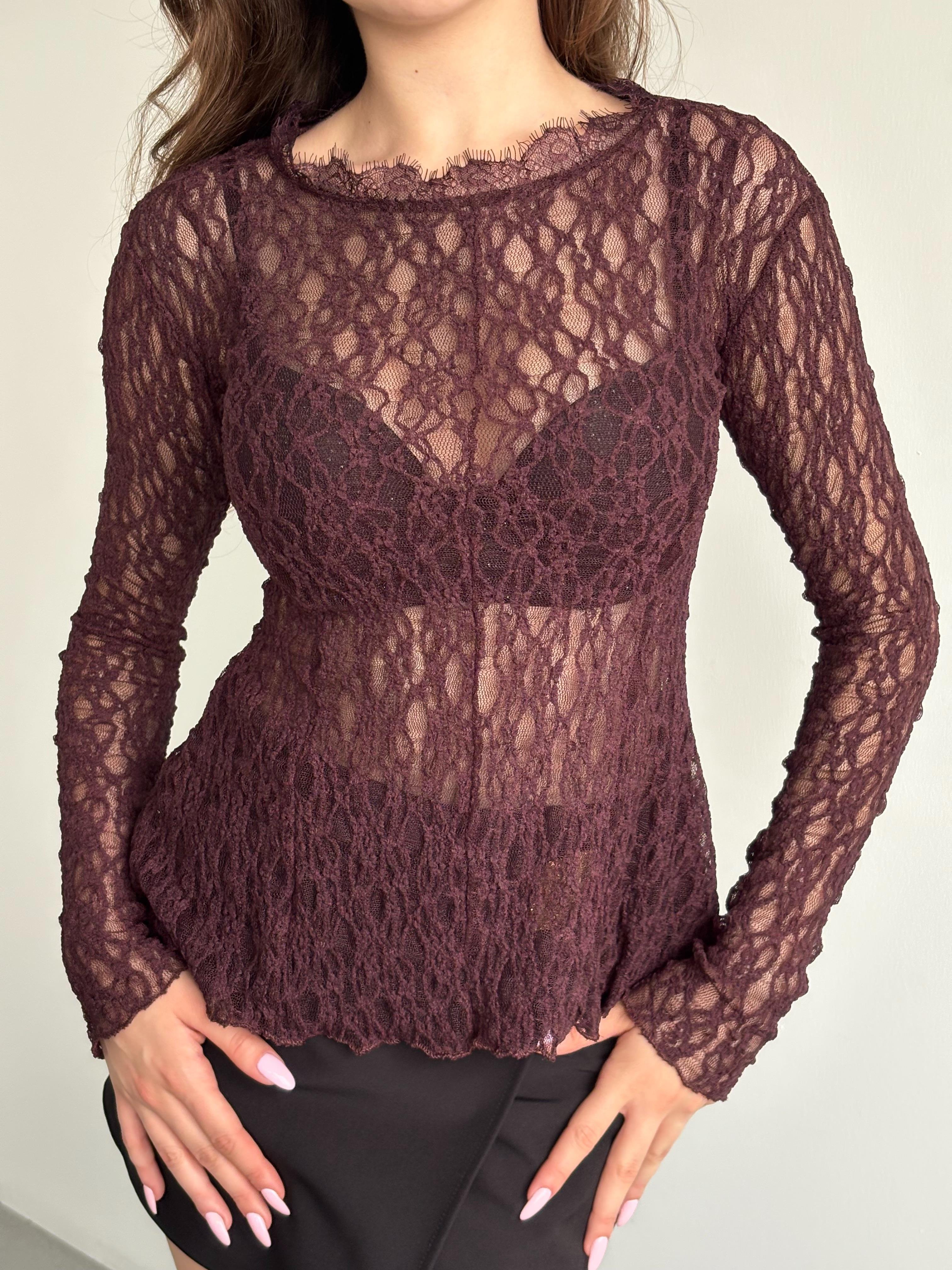 Bisiklet Yaka Dantel Bluz 