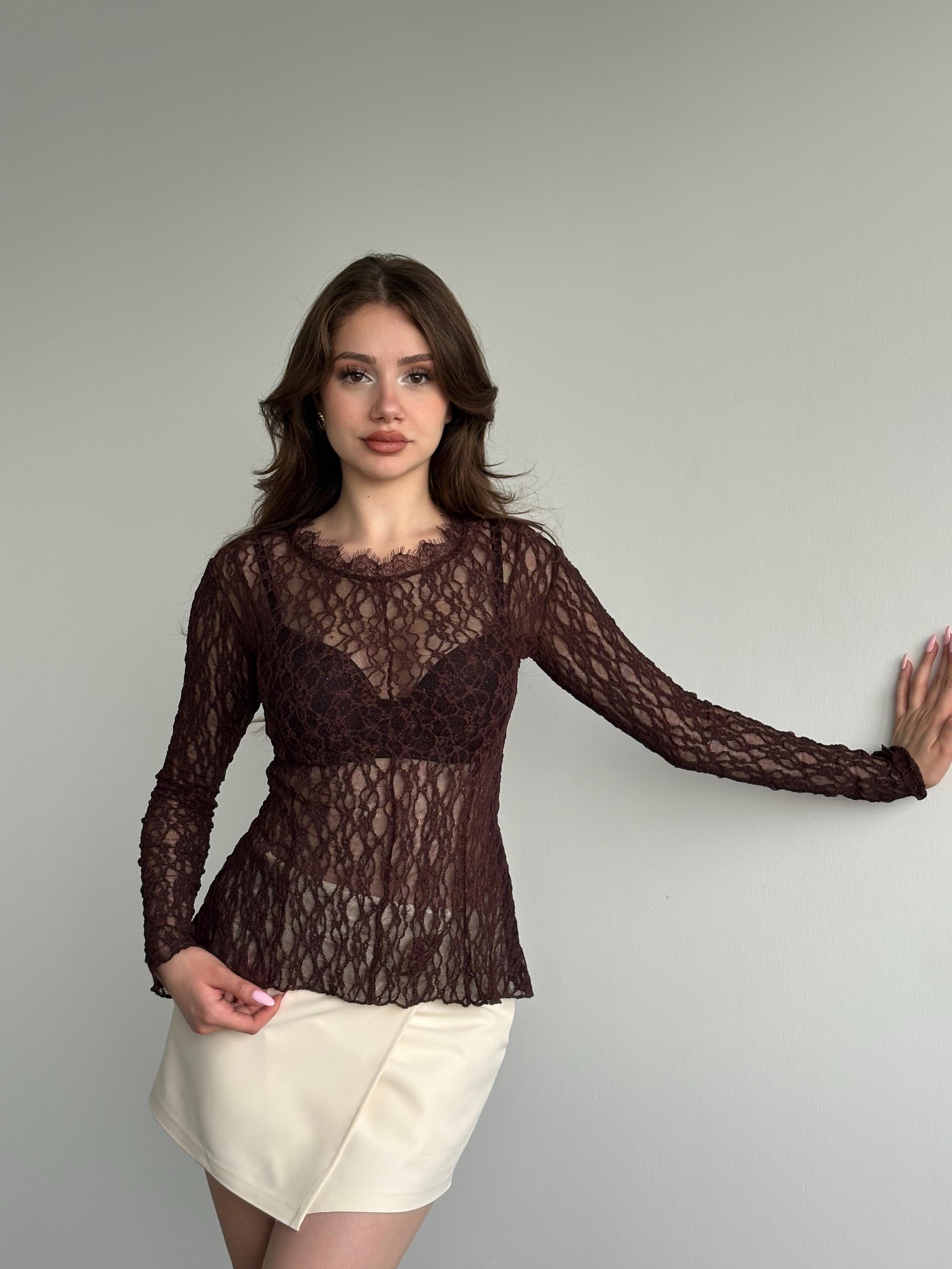 Bisiklet Yaka Dantel Bluz 