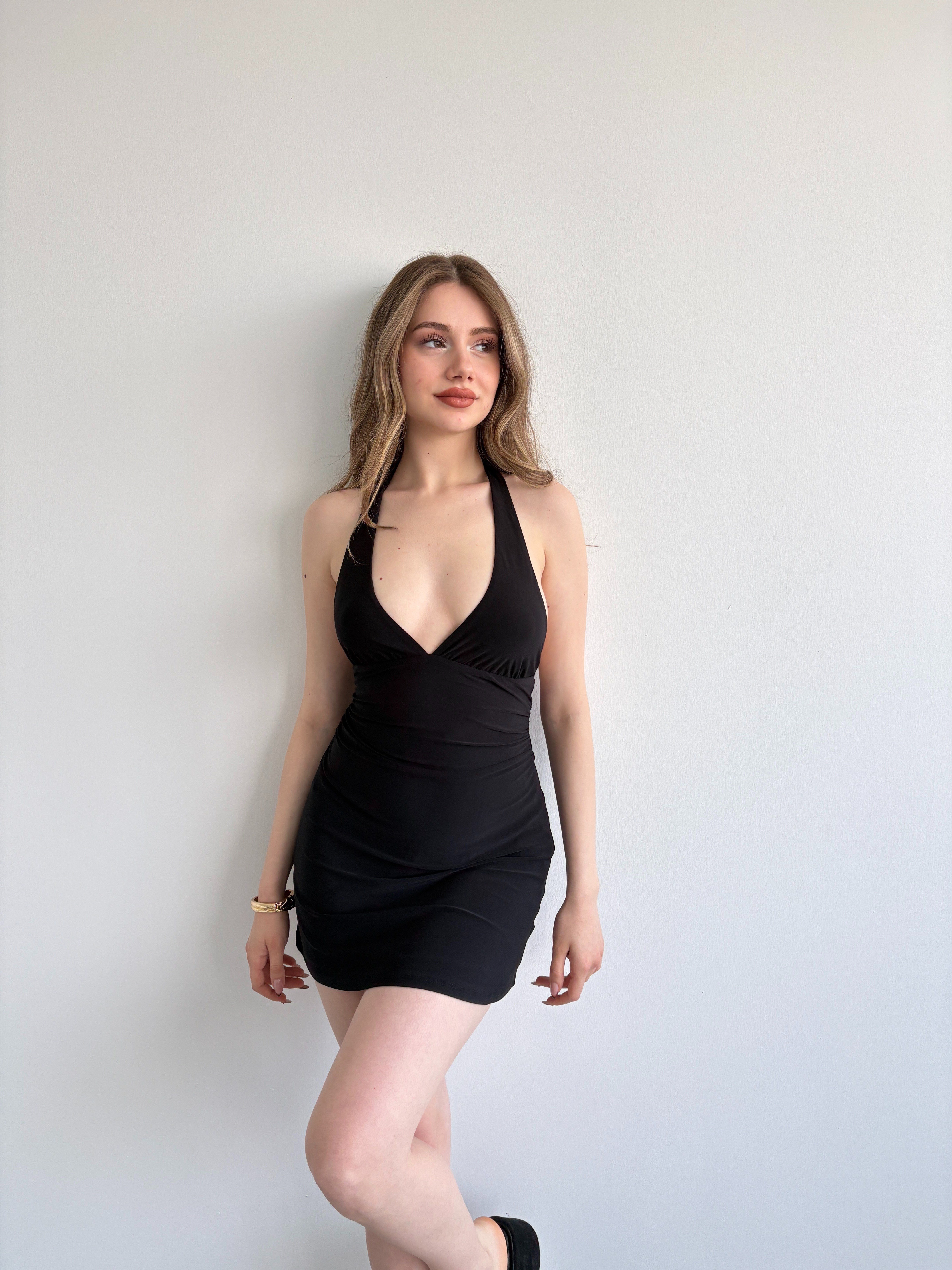 Boyun Bağlamalı Mini Elbise
