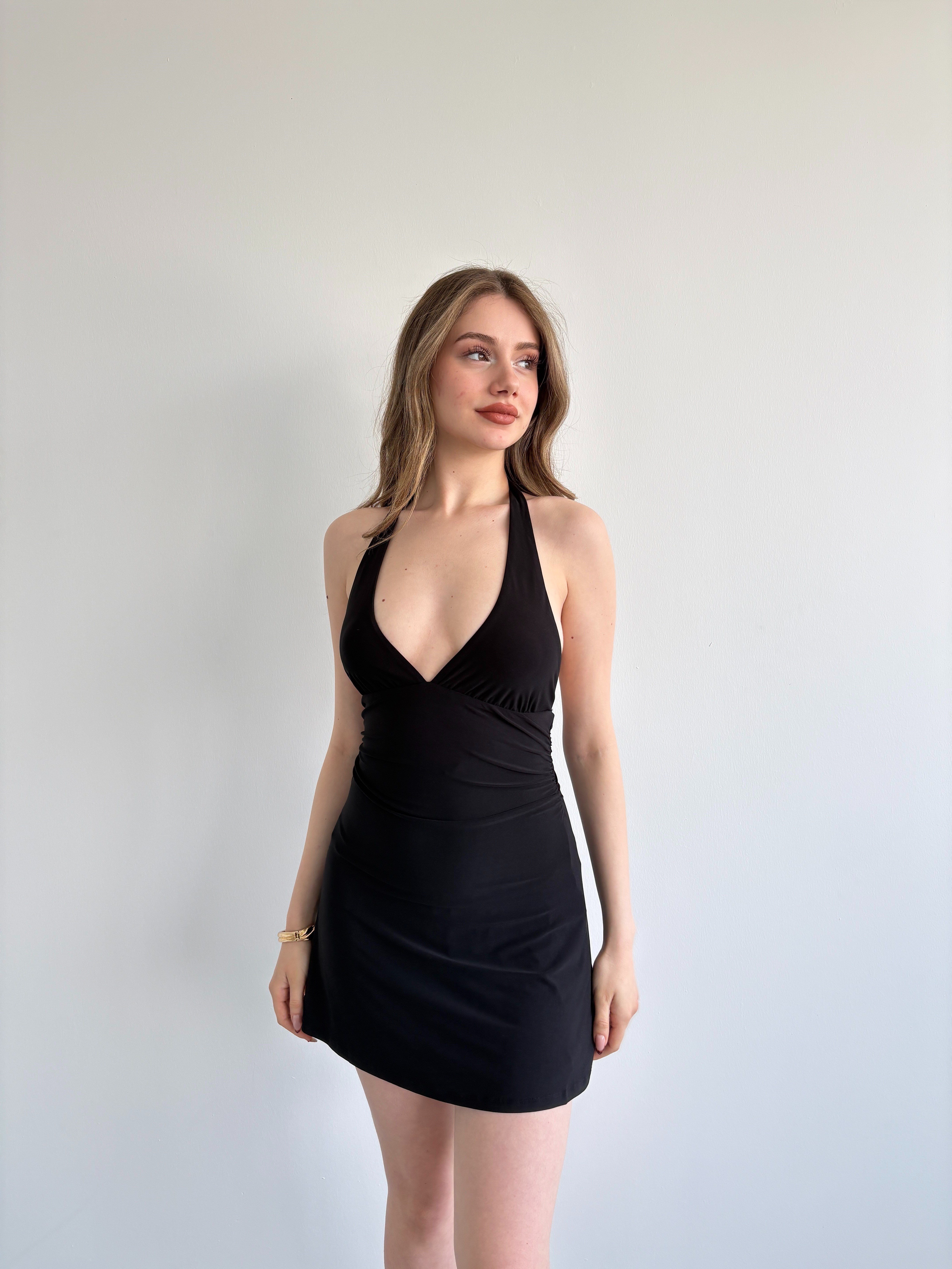Boyun Bağlamalı Mini Elbise