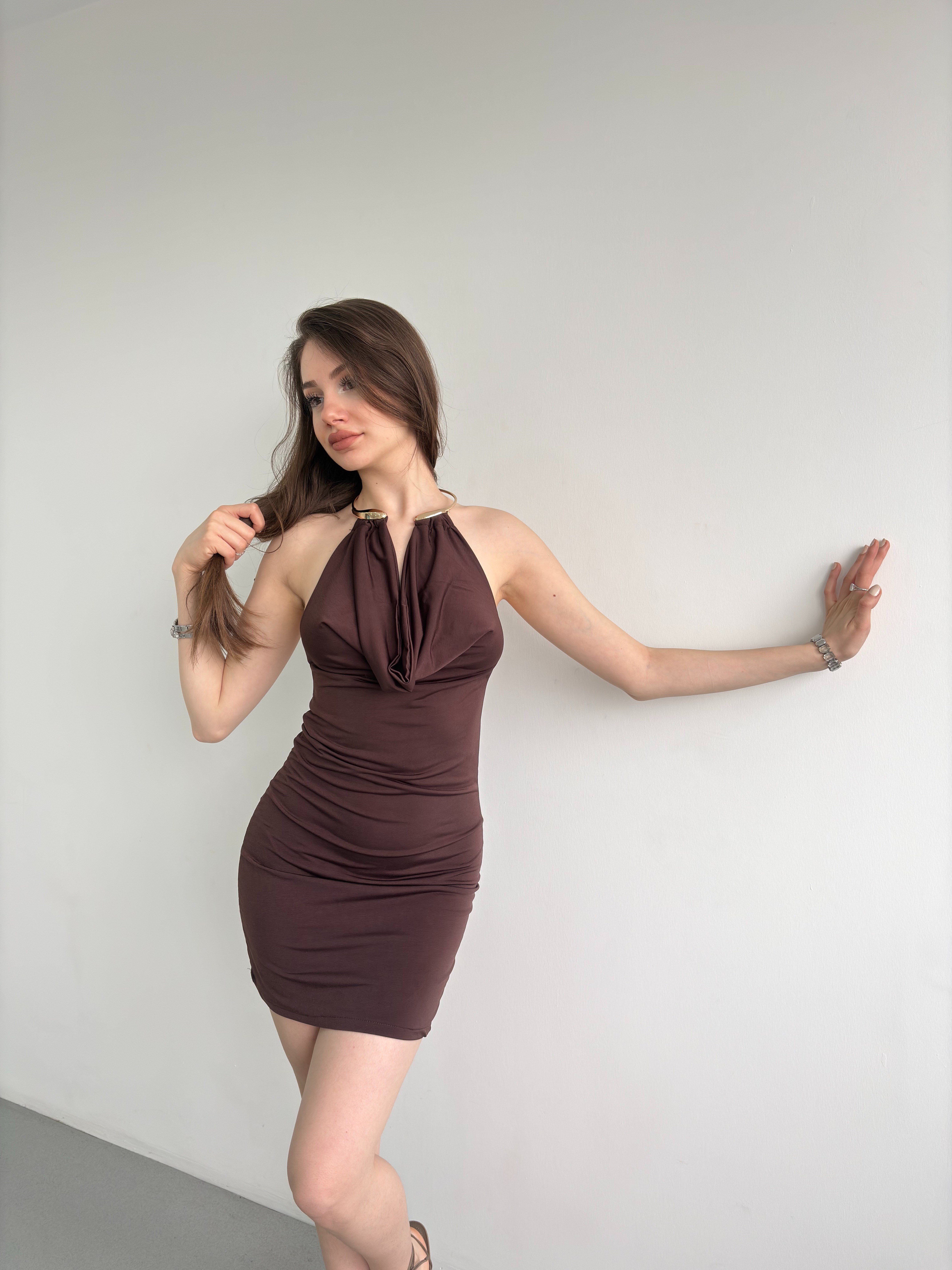 Boyun Detay Mini Elbise