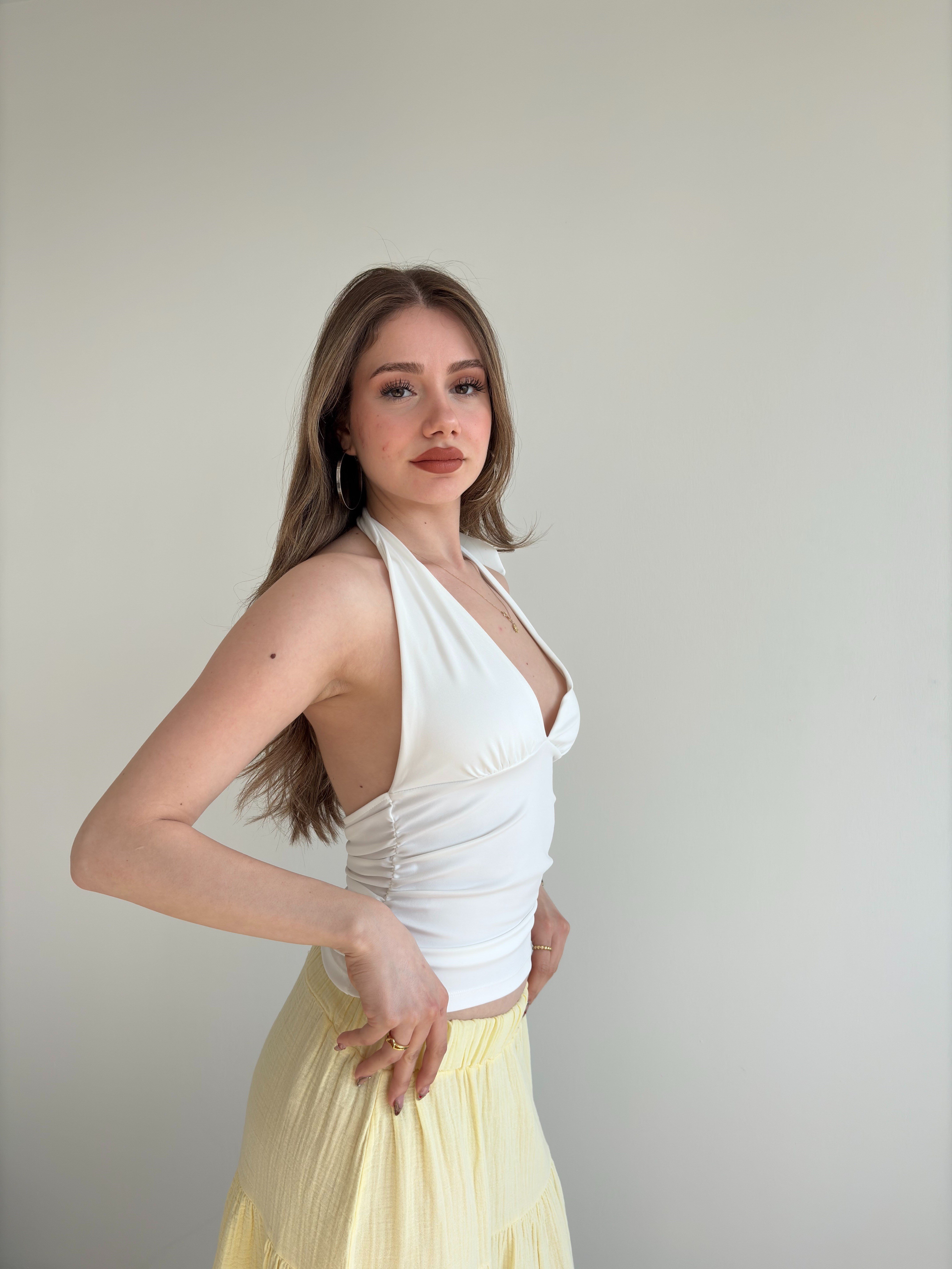 Boyundan Bağlamalı Büzgülü Crop