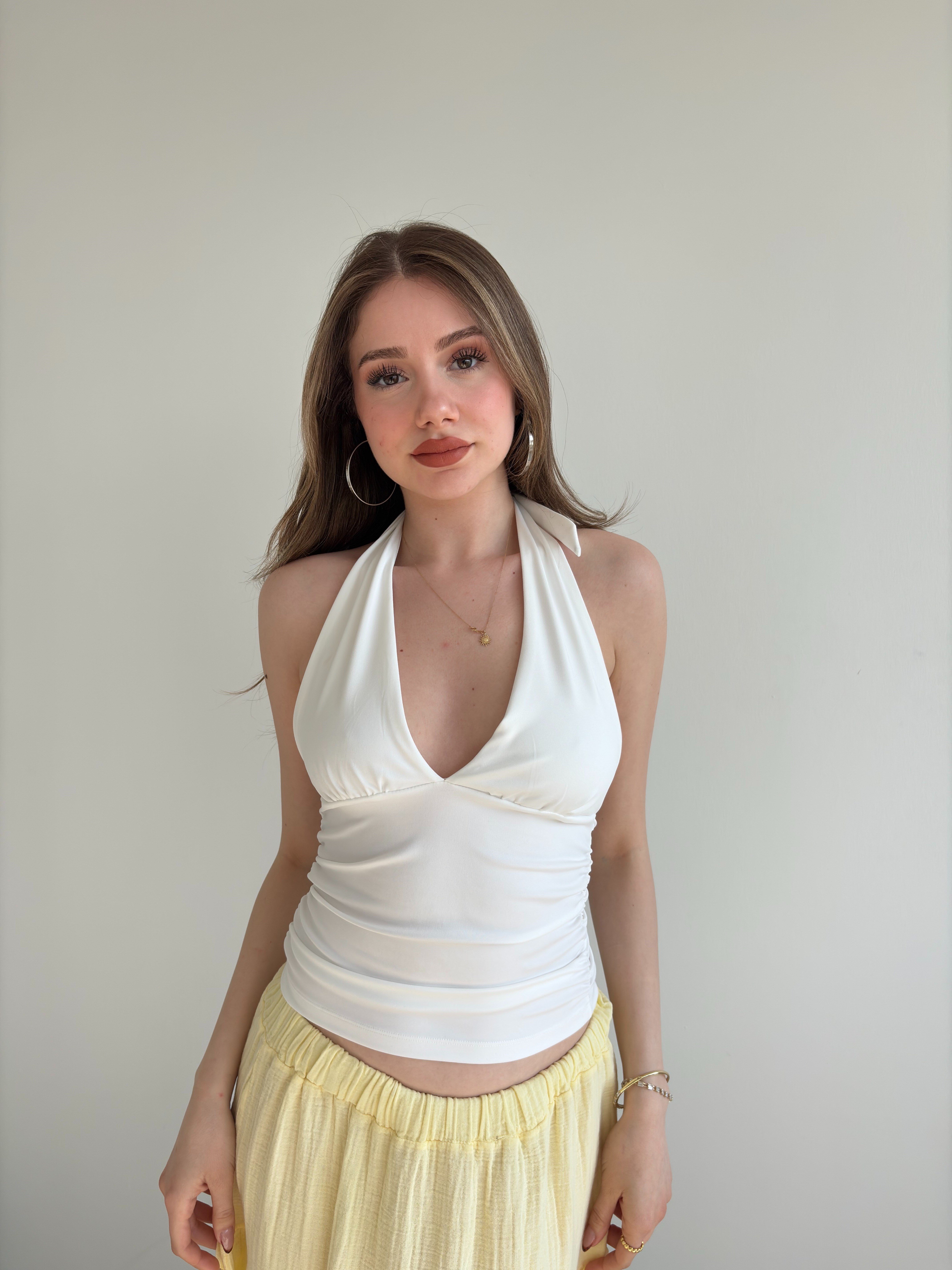 Boyundan Bağlamalı Büzgülü Crop