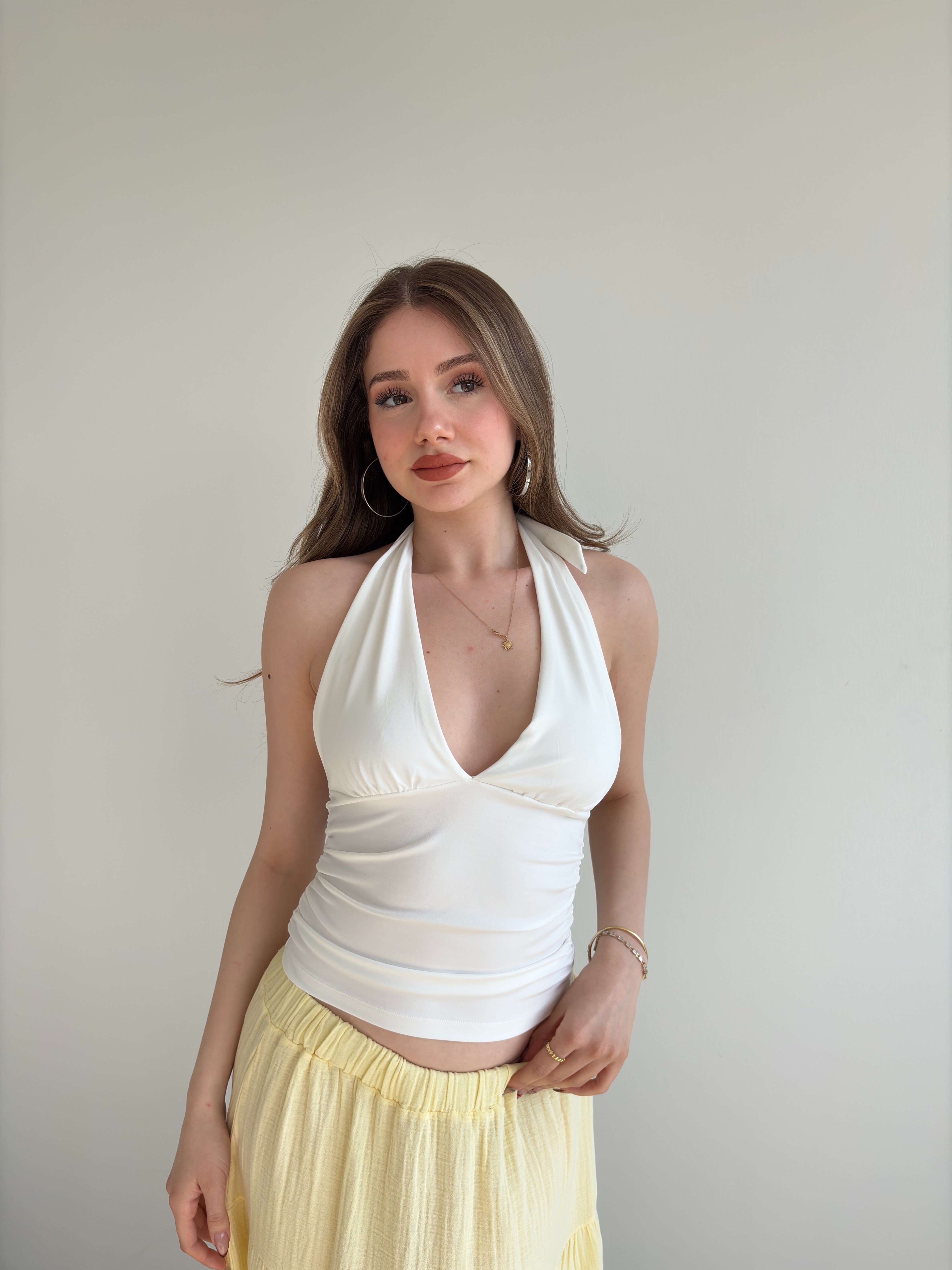 Boyundan Bağlamalı Büzgülü Crop