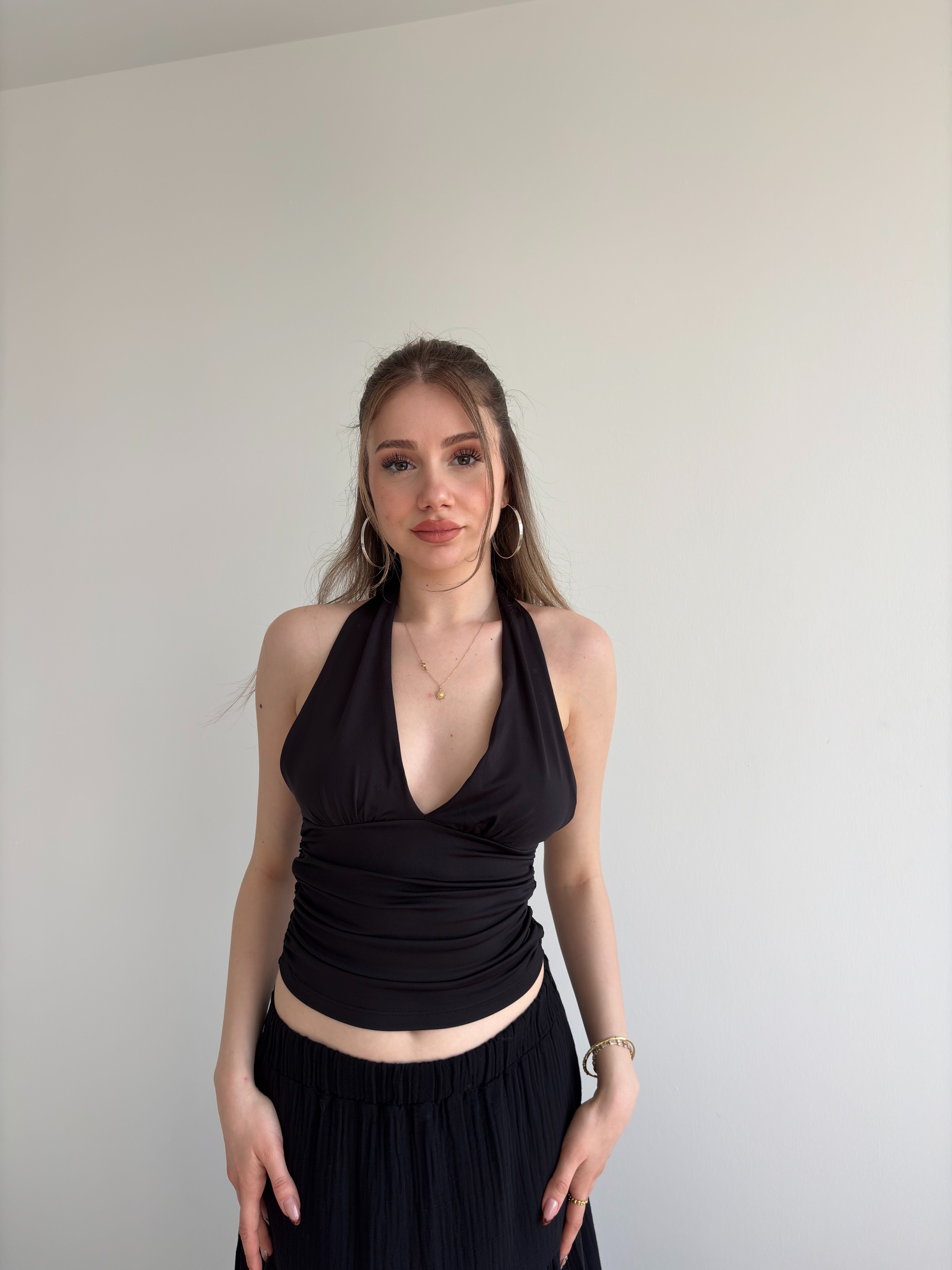 Boyundan Bağlamalı Büzgülü Crop